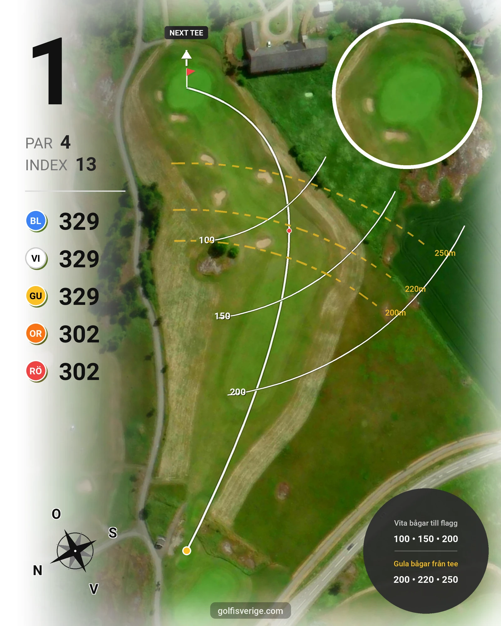 Banguide Hylinge 9 hål (Söderköping) på Norrköping Söderköping Golfklubb - Hål 1 karta