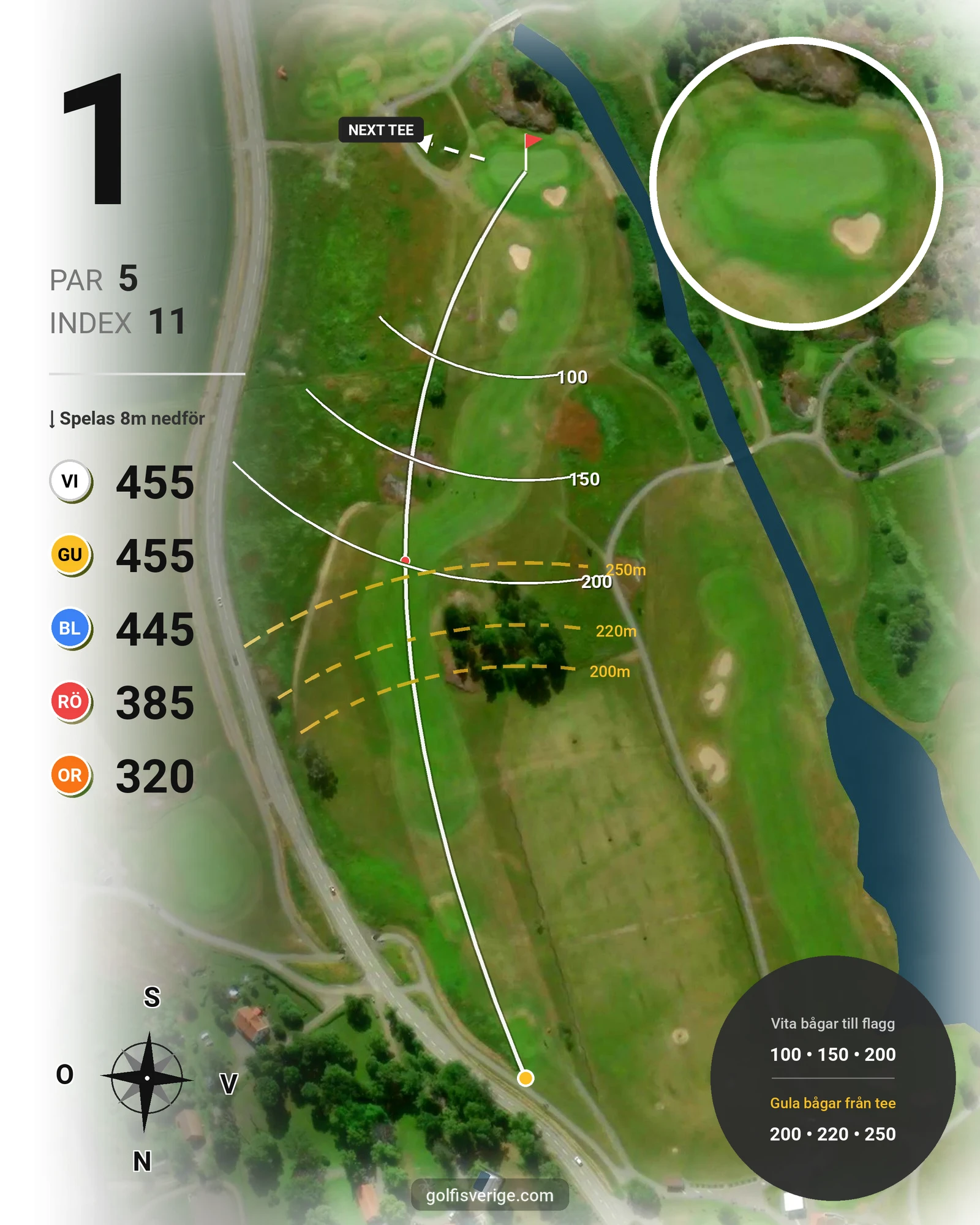 Banguide Hylinge 18 hål (Söderköping) på Norrköping Söderköping Golfklubb - Hål 1 karta