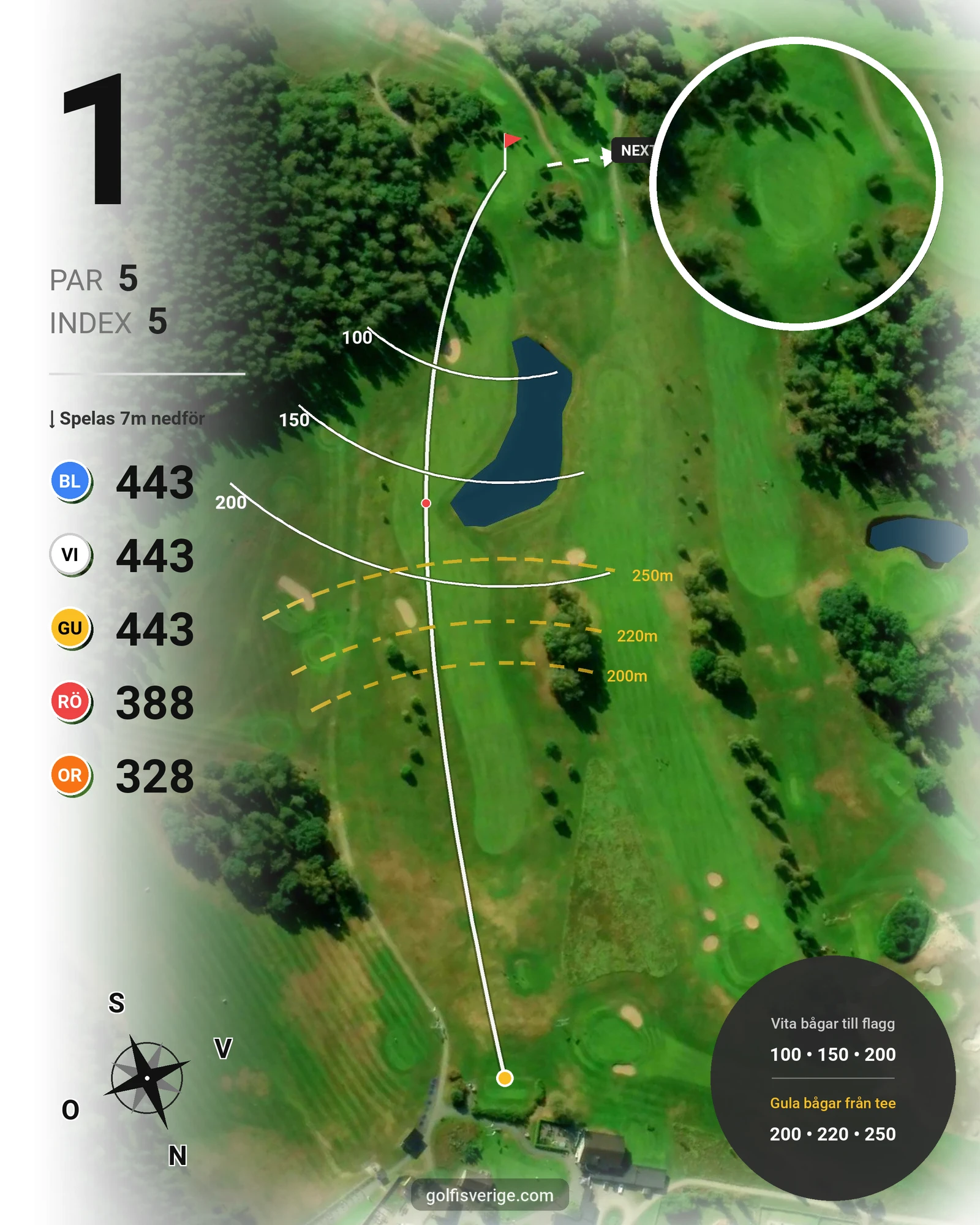 Banguide Klinga 18 hål (Norrköping) på Norrköping Söderköping Golfklubb - Hål 1 karta