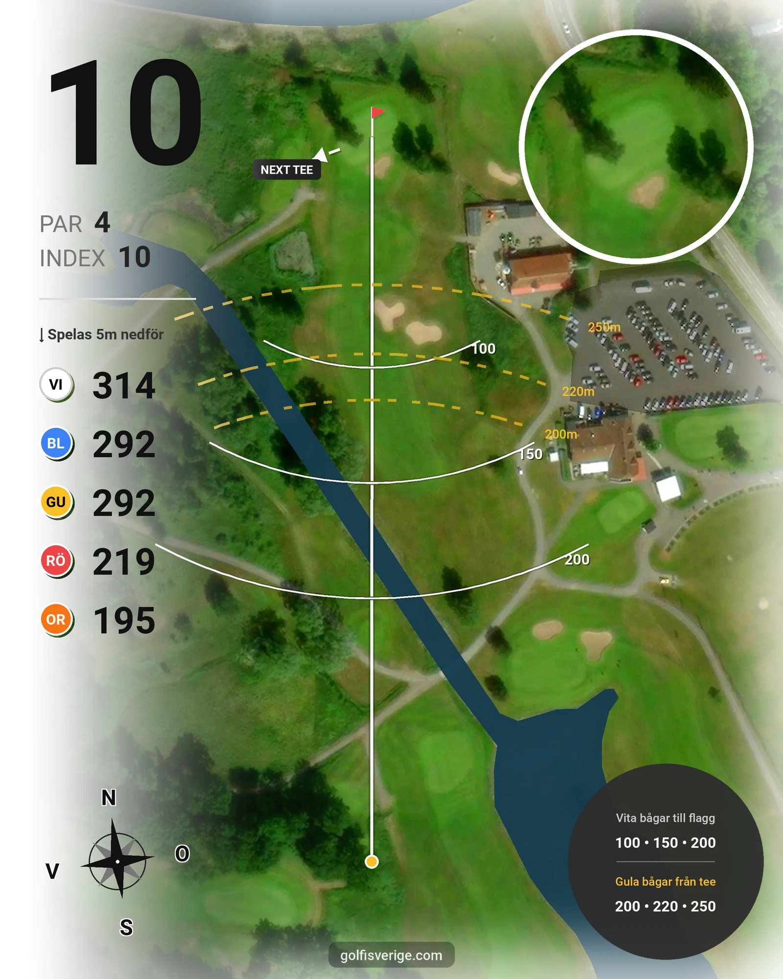 Banguide Hylinge 18 hål (Söderköping) på Norrköping Söderköping Golfklubb - Hål 10 karta