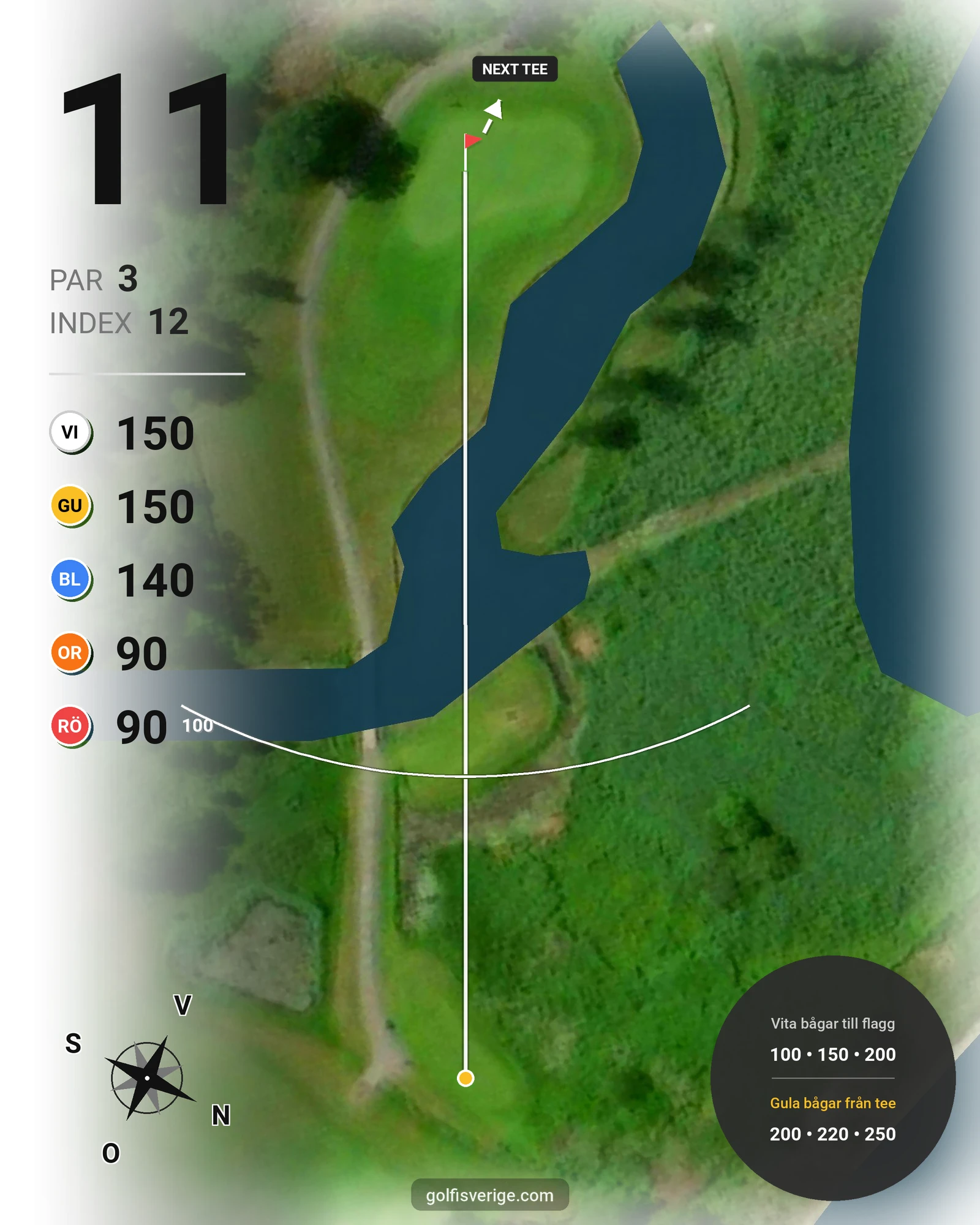 Banguide Hylinge 18 hål (Söderköping) på Norrköping Söderköping Golfklubb - Hål 11 karta