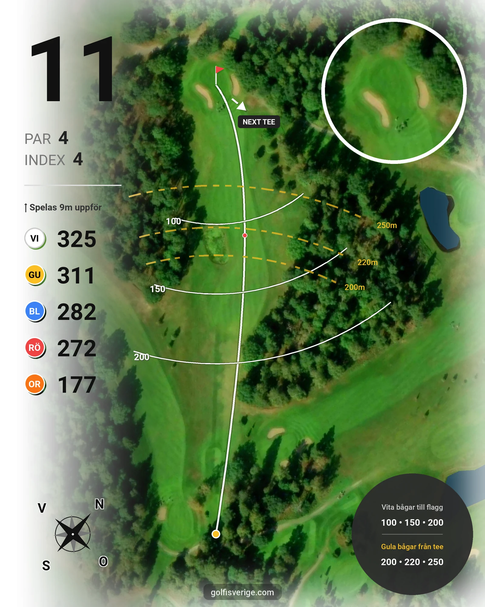 Banguide Klinga 18 hål (Norrköping) på Norrköping Söderköping Golfklubb - Hål 11 karta
