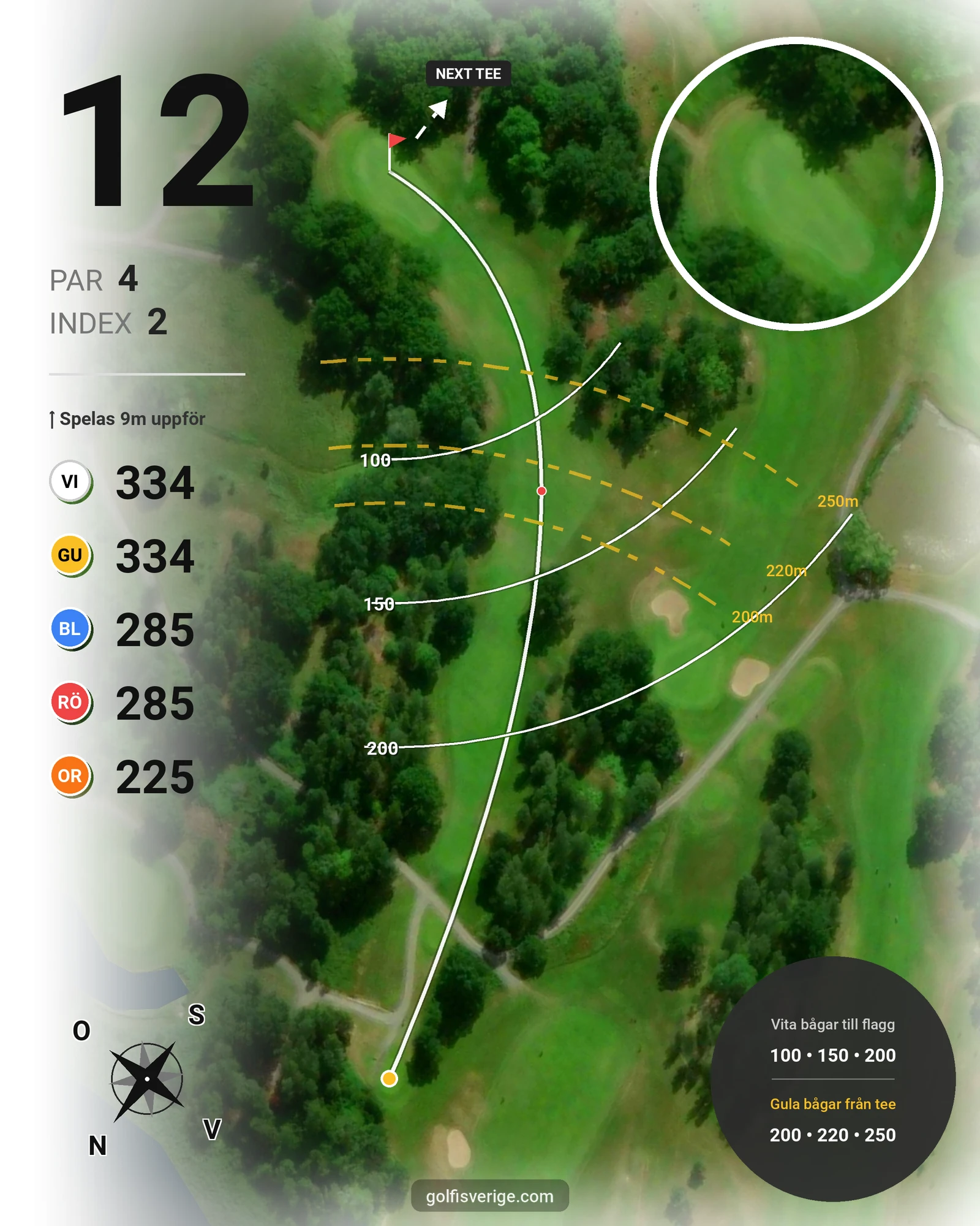 Banguide Hylinge 18 hål (Söderköping) på Norrköping Söderköping Golfklubb - Hål 12 karta