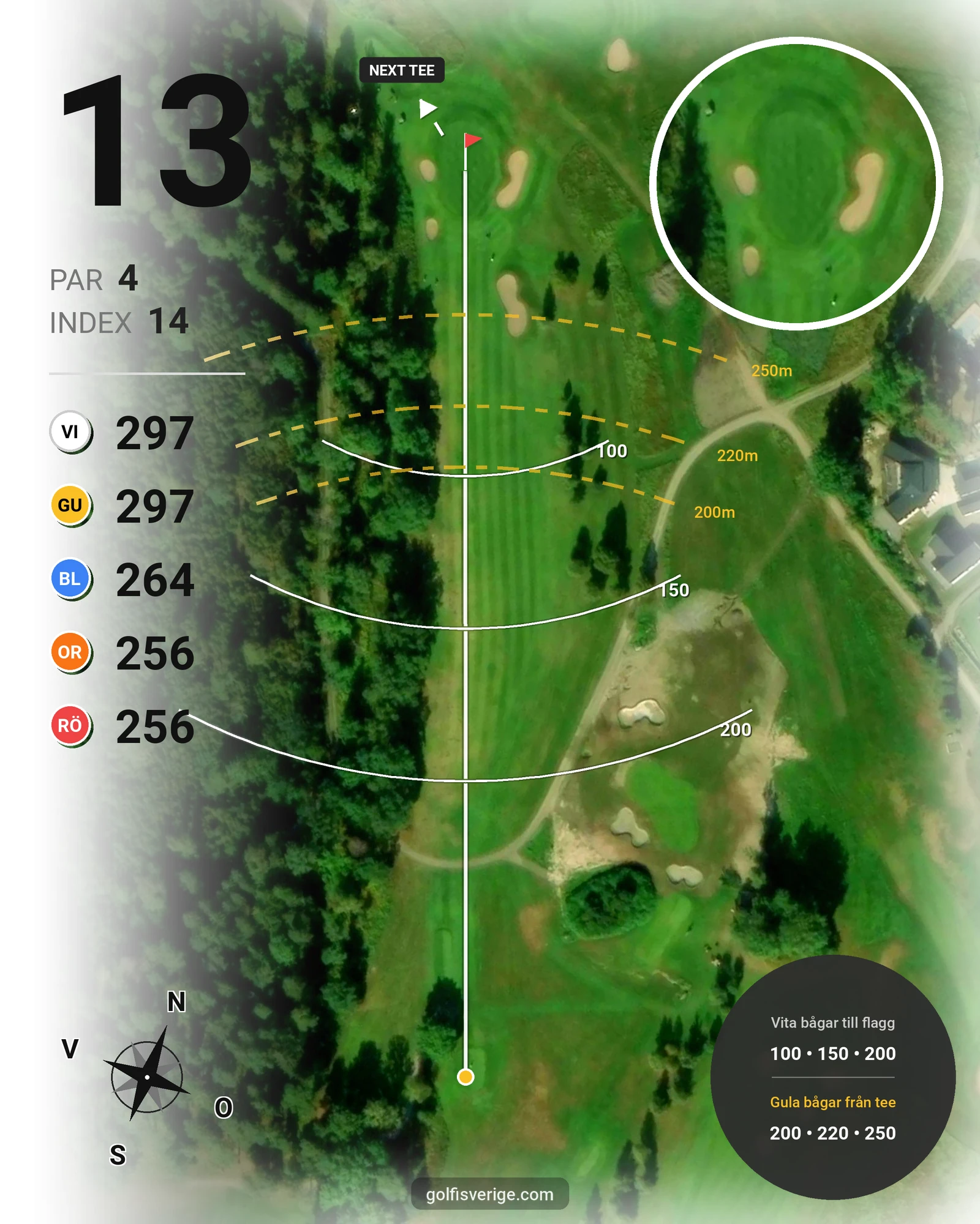 Banguide Klinga 18 hål (Norrköping) på Norrköping Söderköping Golfklubb - Hål 13 karta