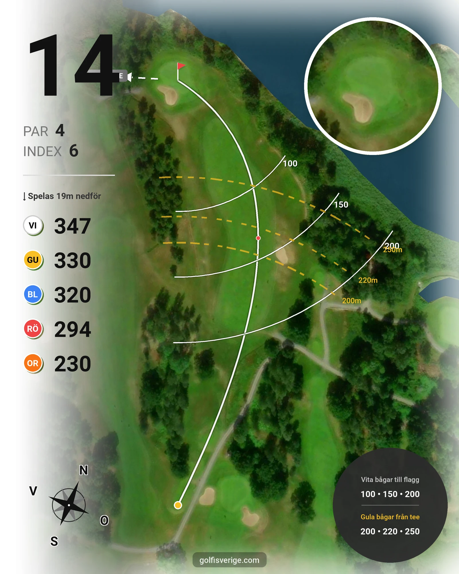 Banguide Hylinge 18 hål (Söderköping) på Norrköping Söderköping Golfklubb - Hål 14 karta
