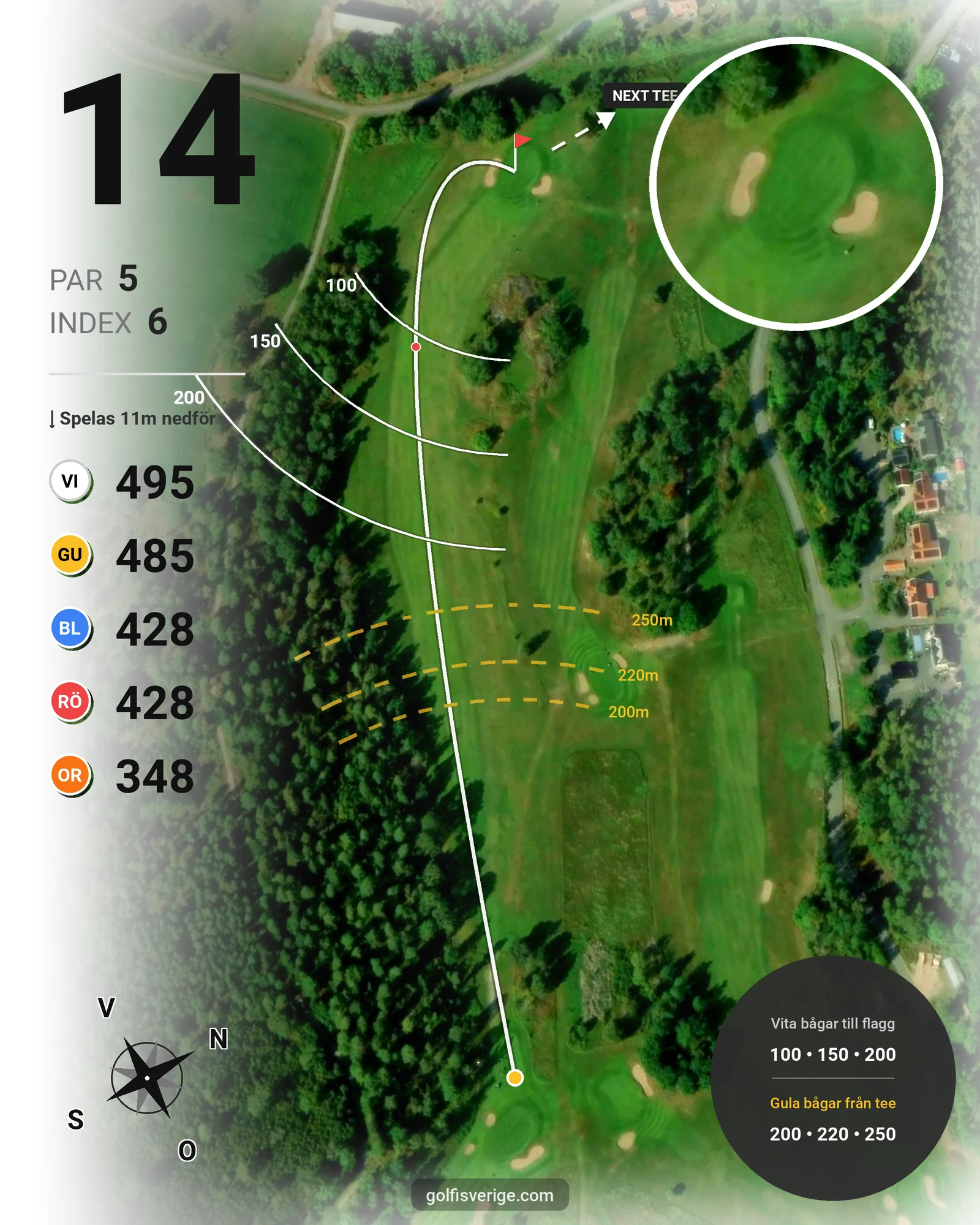 Banguide Klinga 18 hål (Norrköping) på Norrköping Söderköping Golfklubb - Hål 14 karta