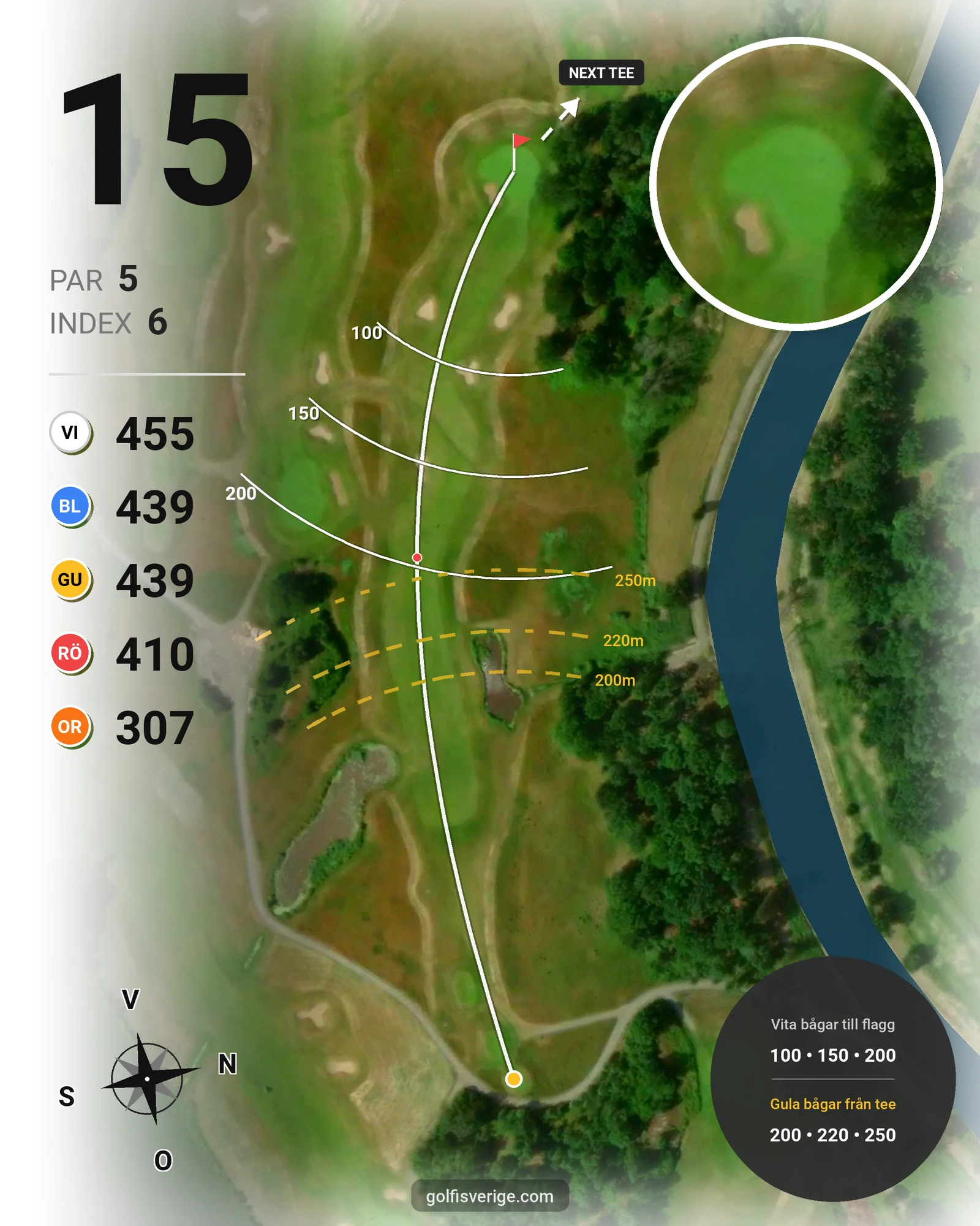 Banguide Hylinge 9 hål (Söderköping) på Norrköping Söderköping Golfklubb - Hål 15 karta