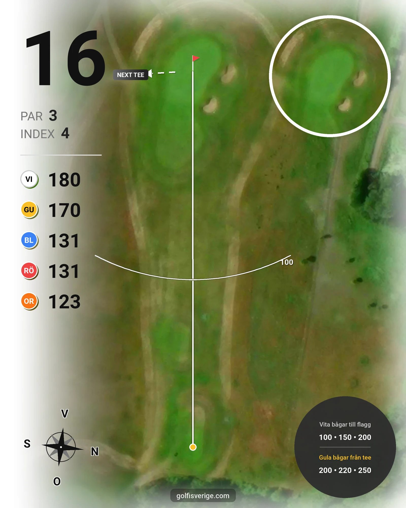 Banguide Hylinge 9 hål (Söderköping) på Norrköping Söderköping Golfklubb - Hål 16 karta