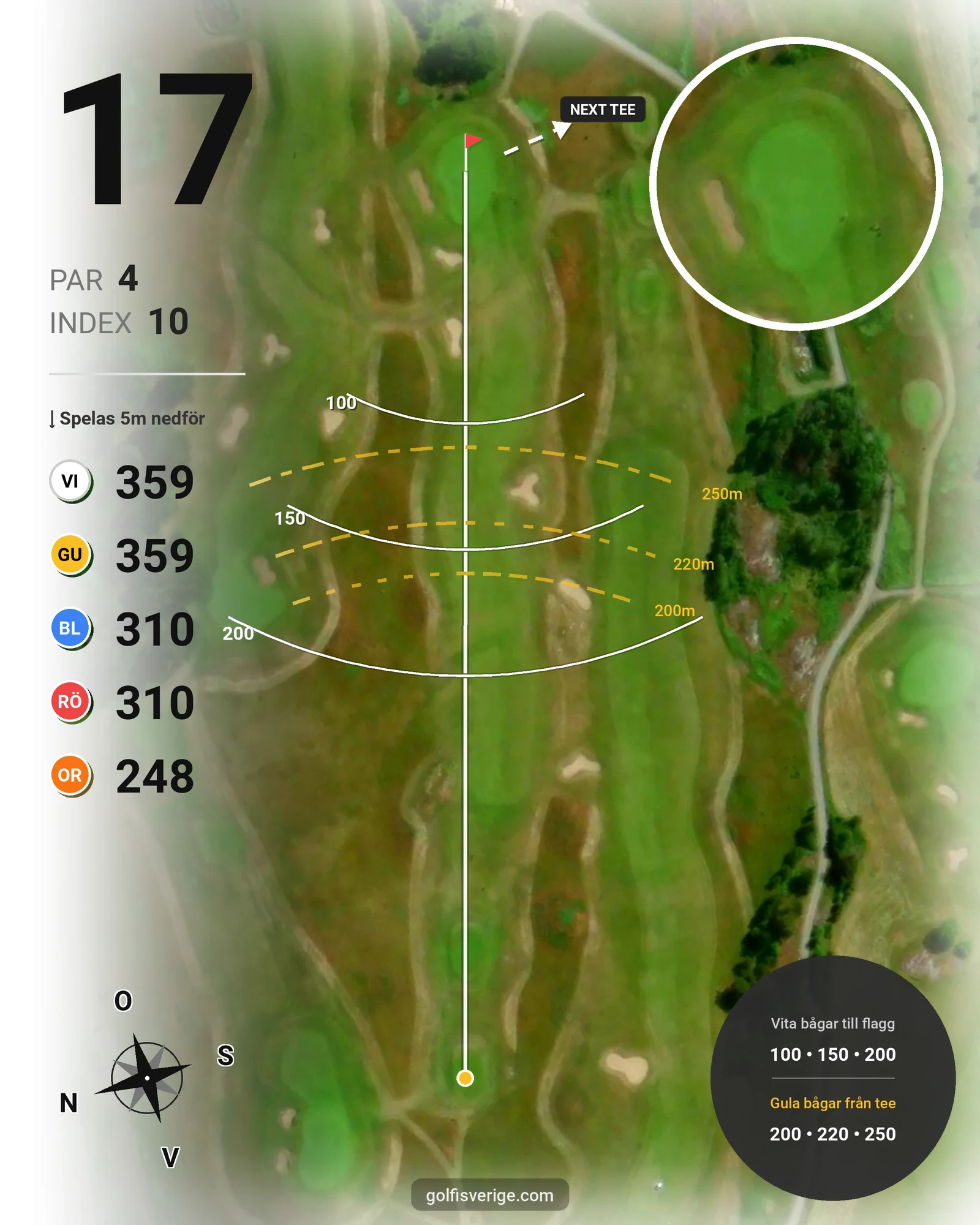 Banguide Hylinge 9 hål (Söderköping) på Norrköping Söderköping Golfklubb - Hål 17 karta