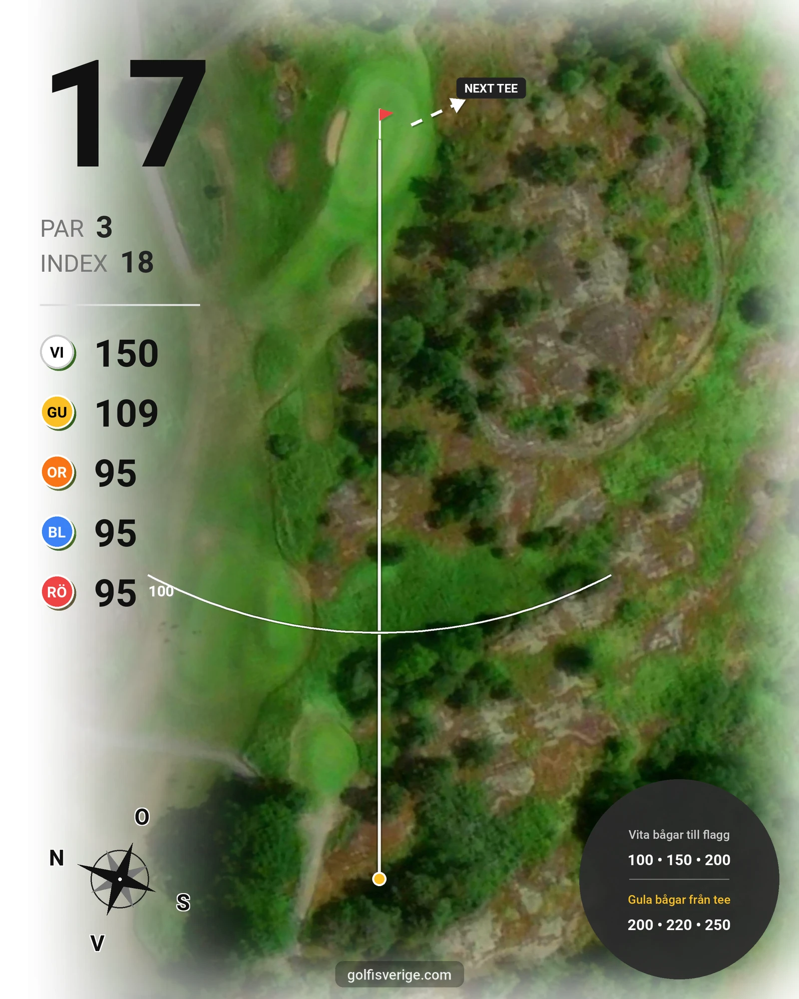 Banguide Hylinge 18 hål (Söderköping) på Norrköping Söderköping Golfklubb - Hål 17 karta