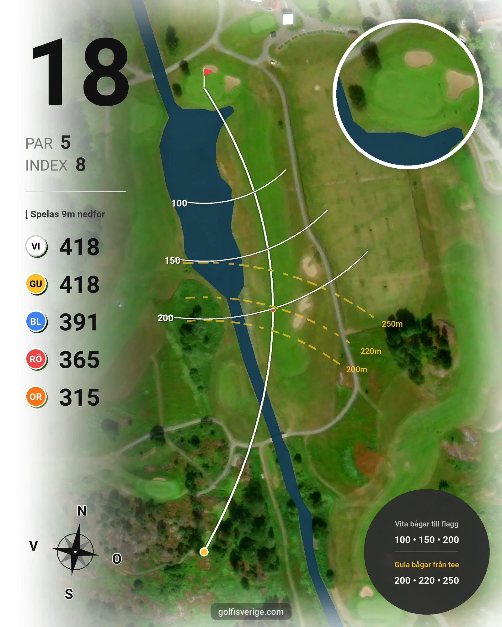 Banguide Hylinge 18 hål (Söderköping) på Norrköping Söderköping Golfklubb - Hål 18 karta