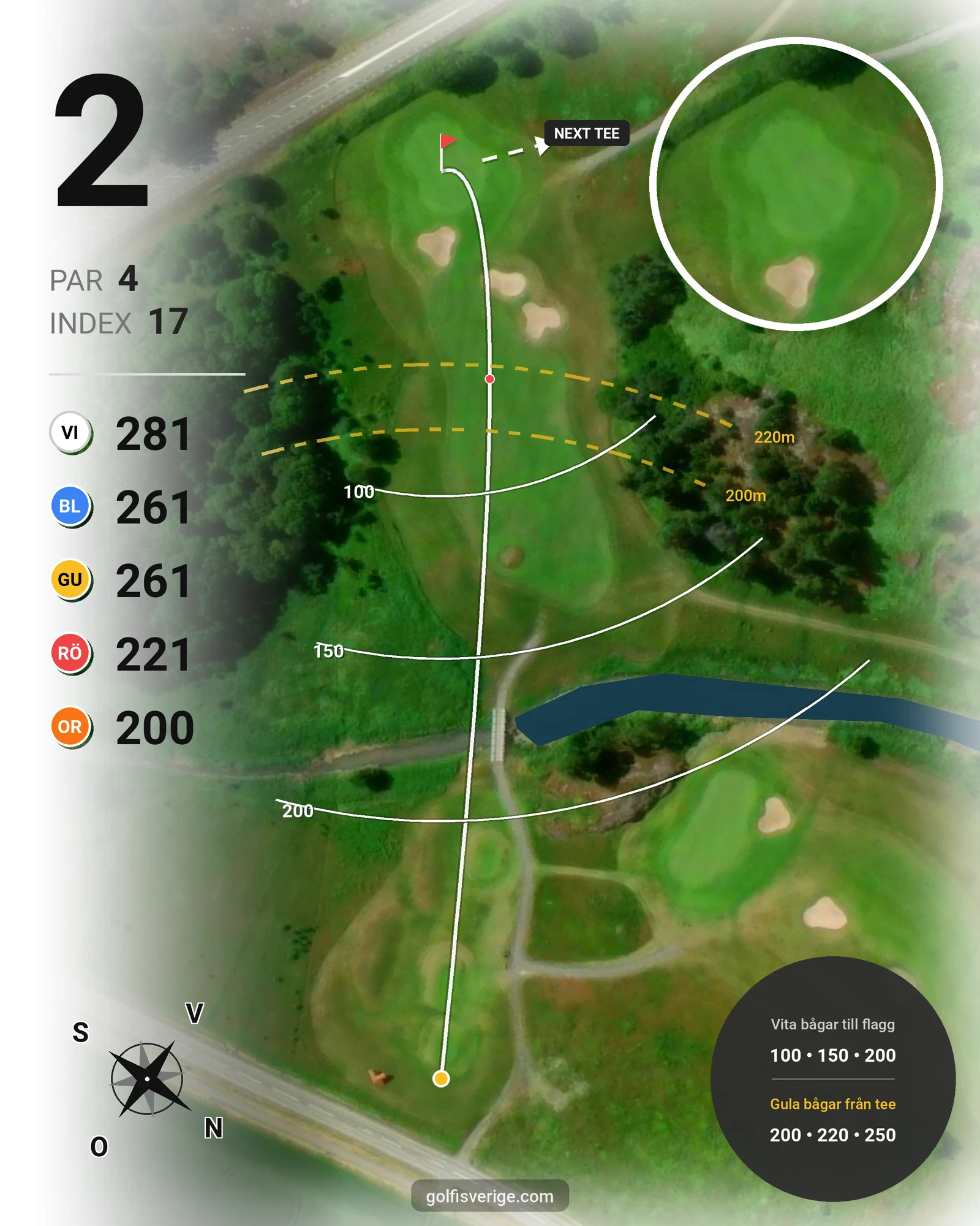 Banguide Hylinge 18 hål (Söderköping) på Norrköping Söderköping Golfklubb - Hål 2 karta