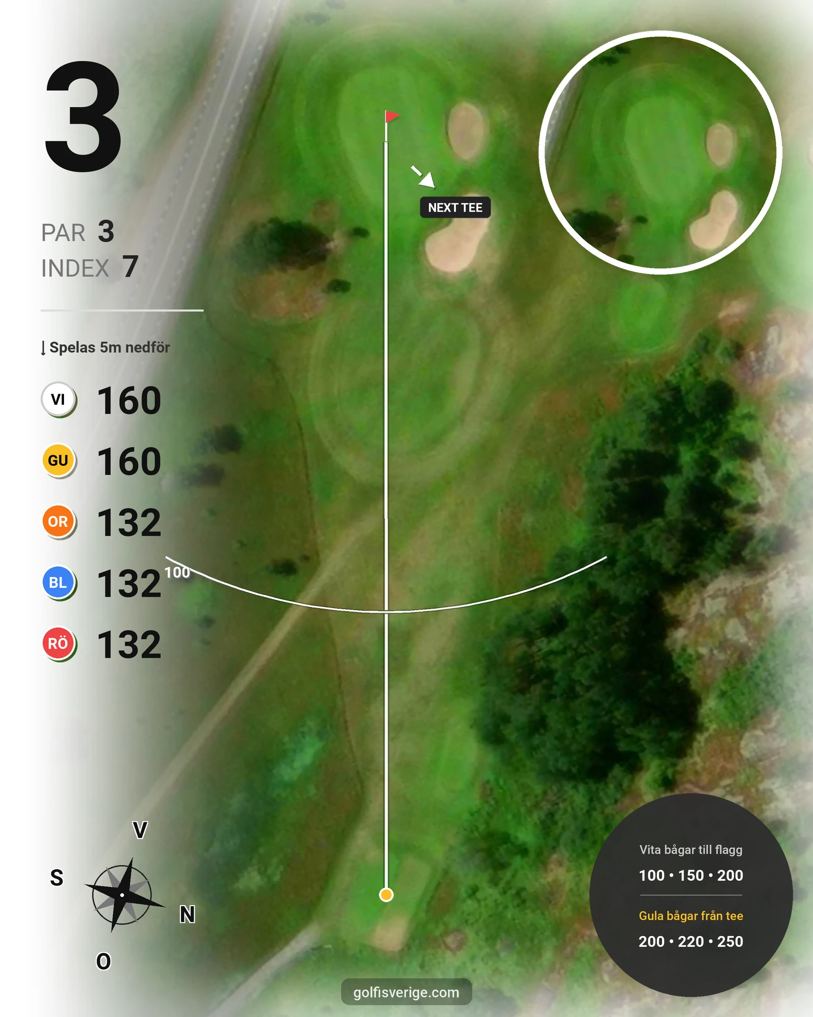 Banguide Hylinge 18 hål (Söderköping) på Norrköping Söderköping Golfklubb - Hål 3 karta
