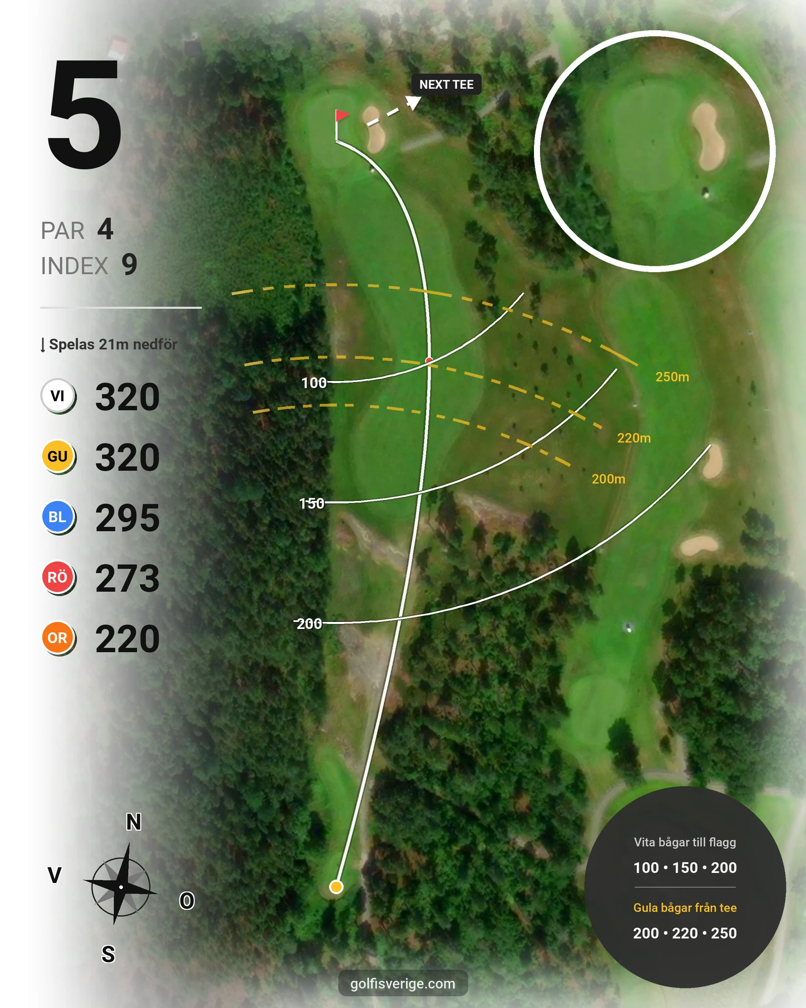 Banguide Hylinge 18 hål (Söderköping) på Norrköping Söderköping Golfklubb - Hål 5 karta