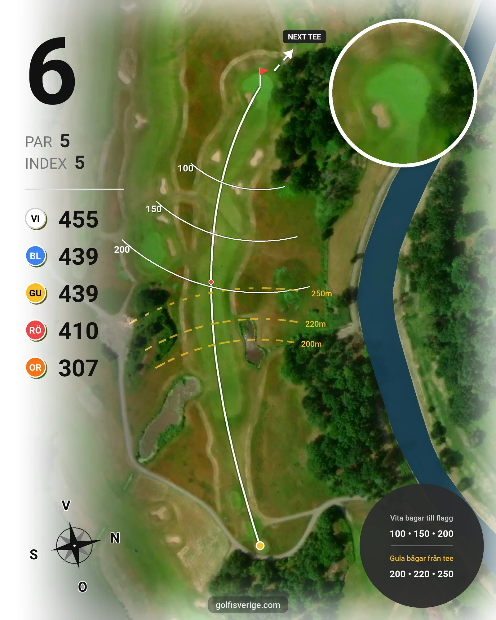 Banguide Hylinge 9 hål (Söderköping) på Norrköping Söderköping Golfklubb - Hål 6 karta