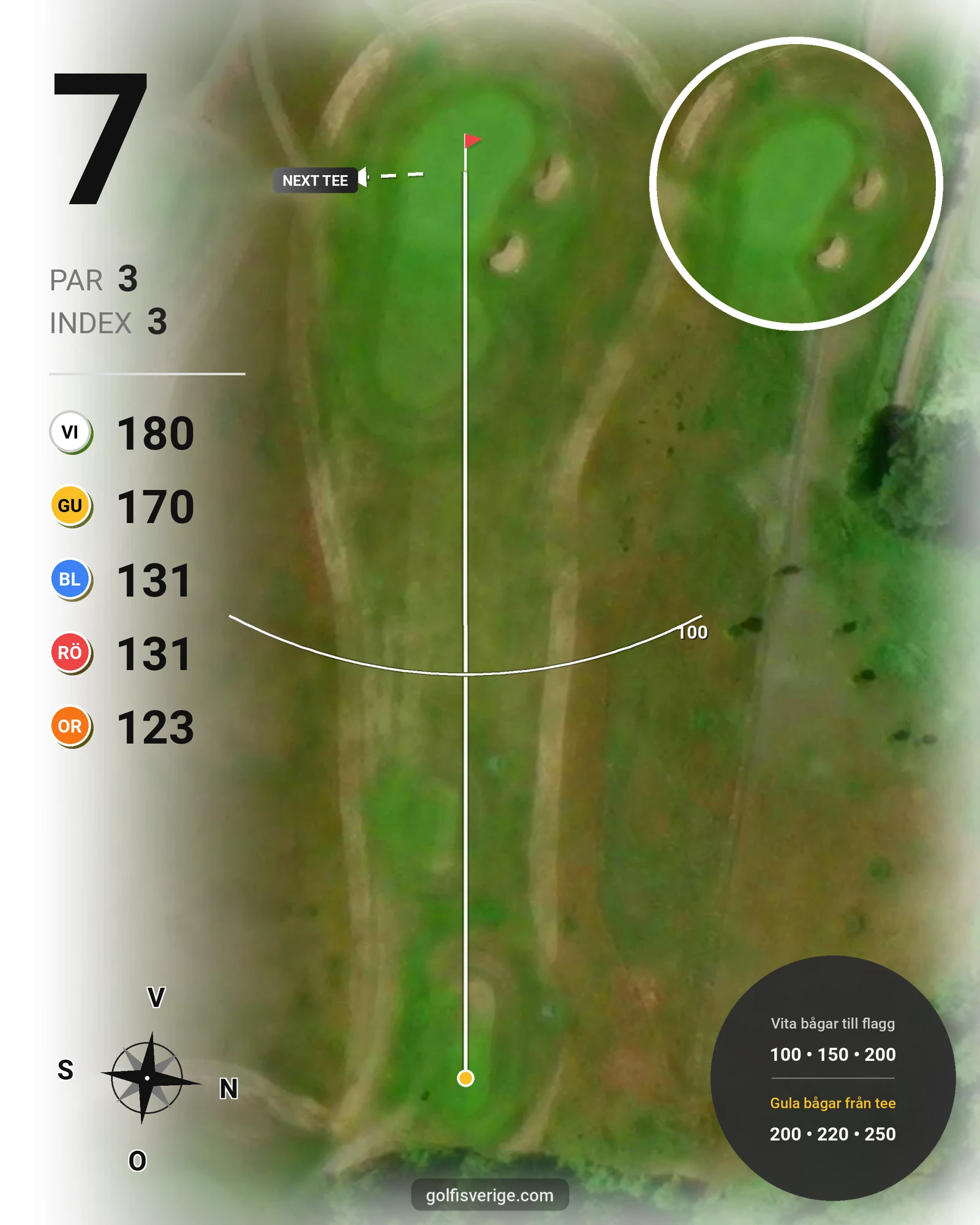 Banguide Hylinge 9 hål (Söderköping) på Norrköping Söderköping Golfklubb - Hål 7 karta