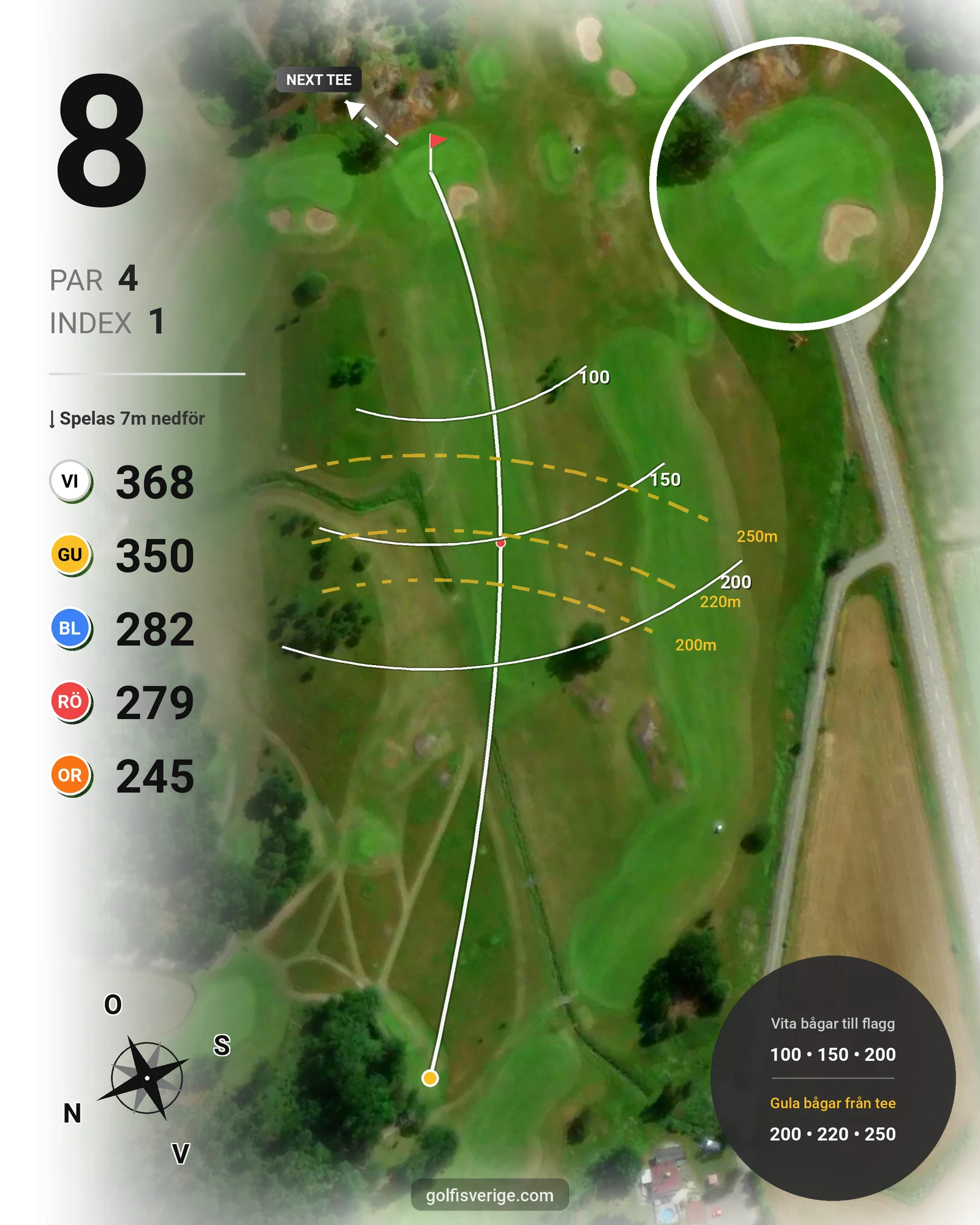 Banguide Hylinge 18 hål (Söderköping) på Norrköping Söderköping Golfklubb - Hål 8 karta
