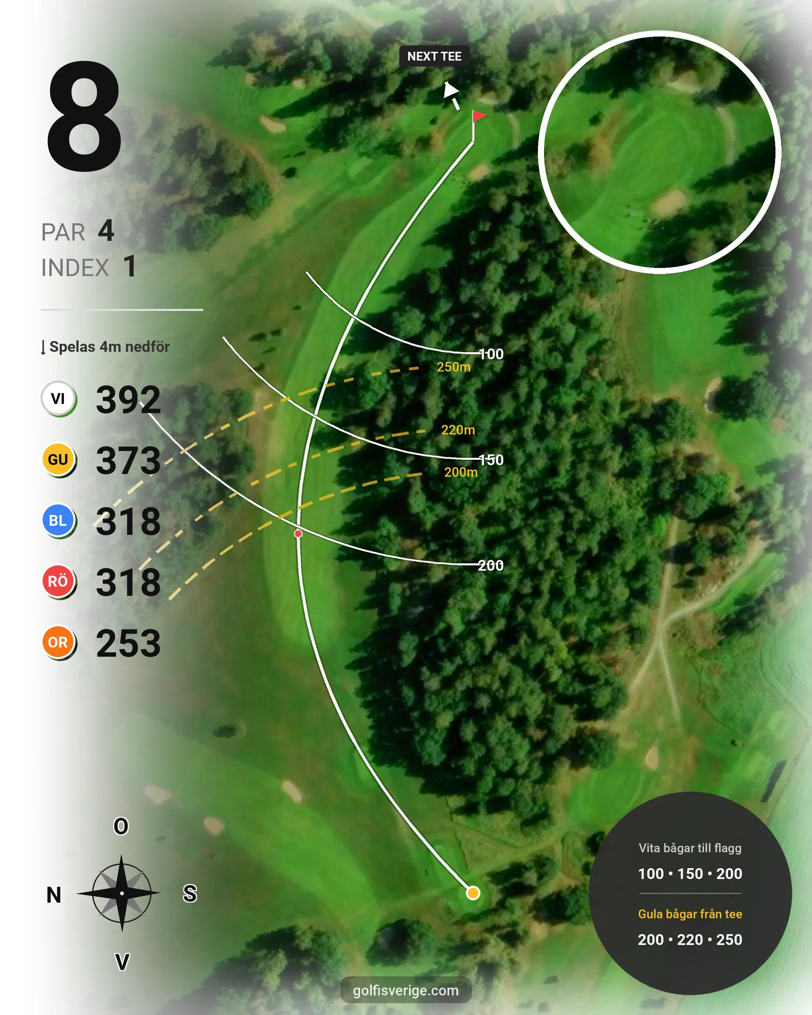 Banguide Klinga 18 hål (Norrköping) på Norrköping Söderköping Golfklubb - Hål 8 karta