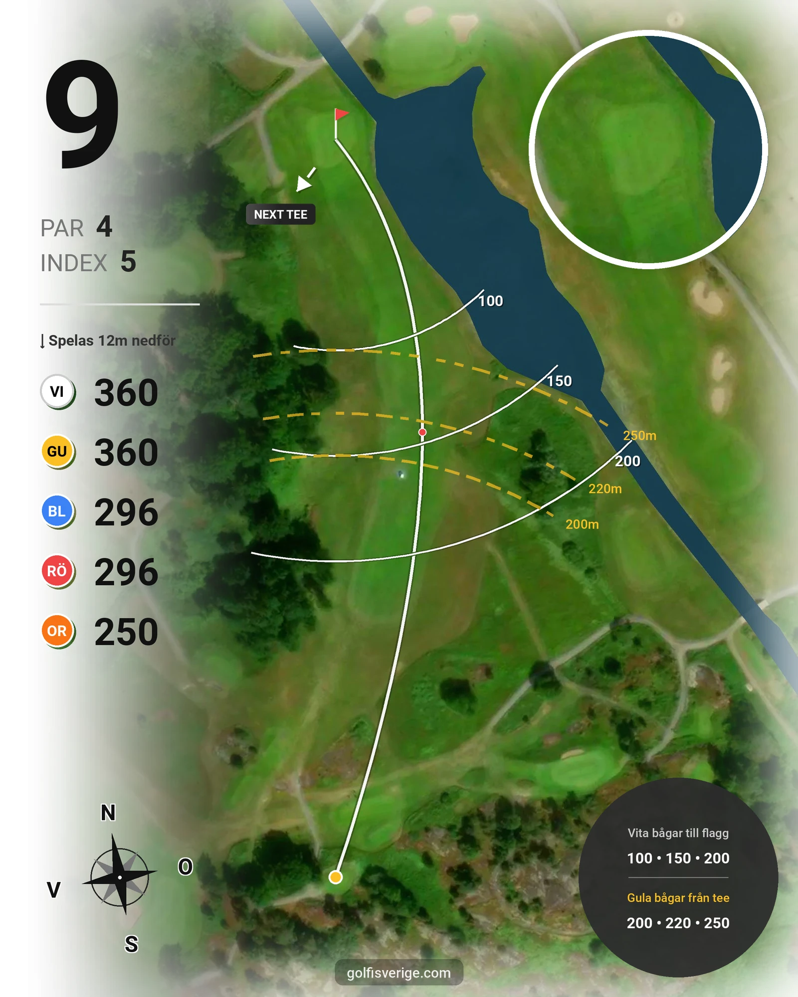 Banguide Hylinge 18 hål (Söderköping) på Norrköping Söderköping Golfklubb - Hål 9 karta