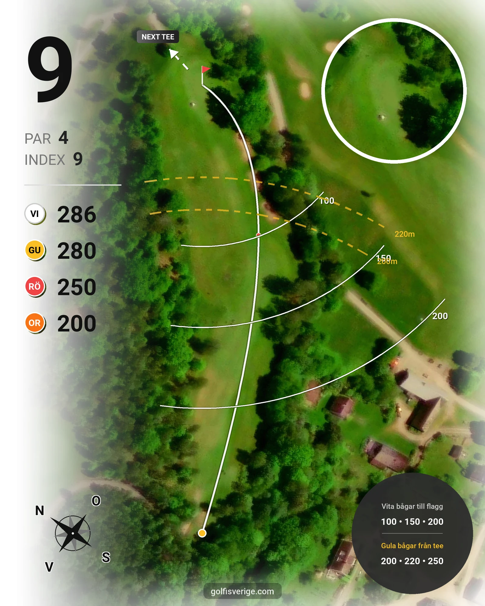 Banguide Flädje Golf hål 9 karta