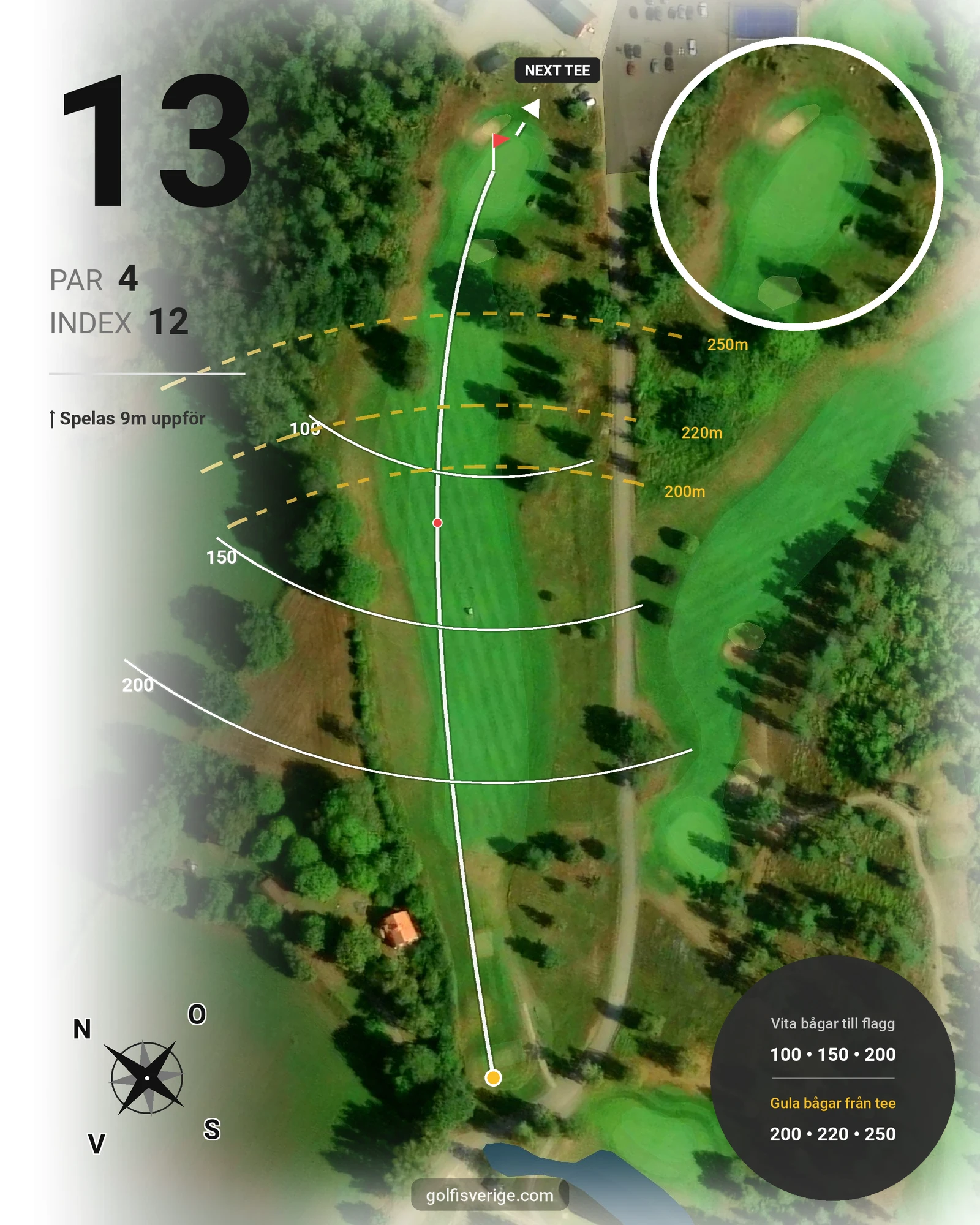 Banguide Nybro GK 18 hålsbanan hål 13 karta