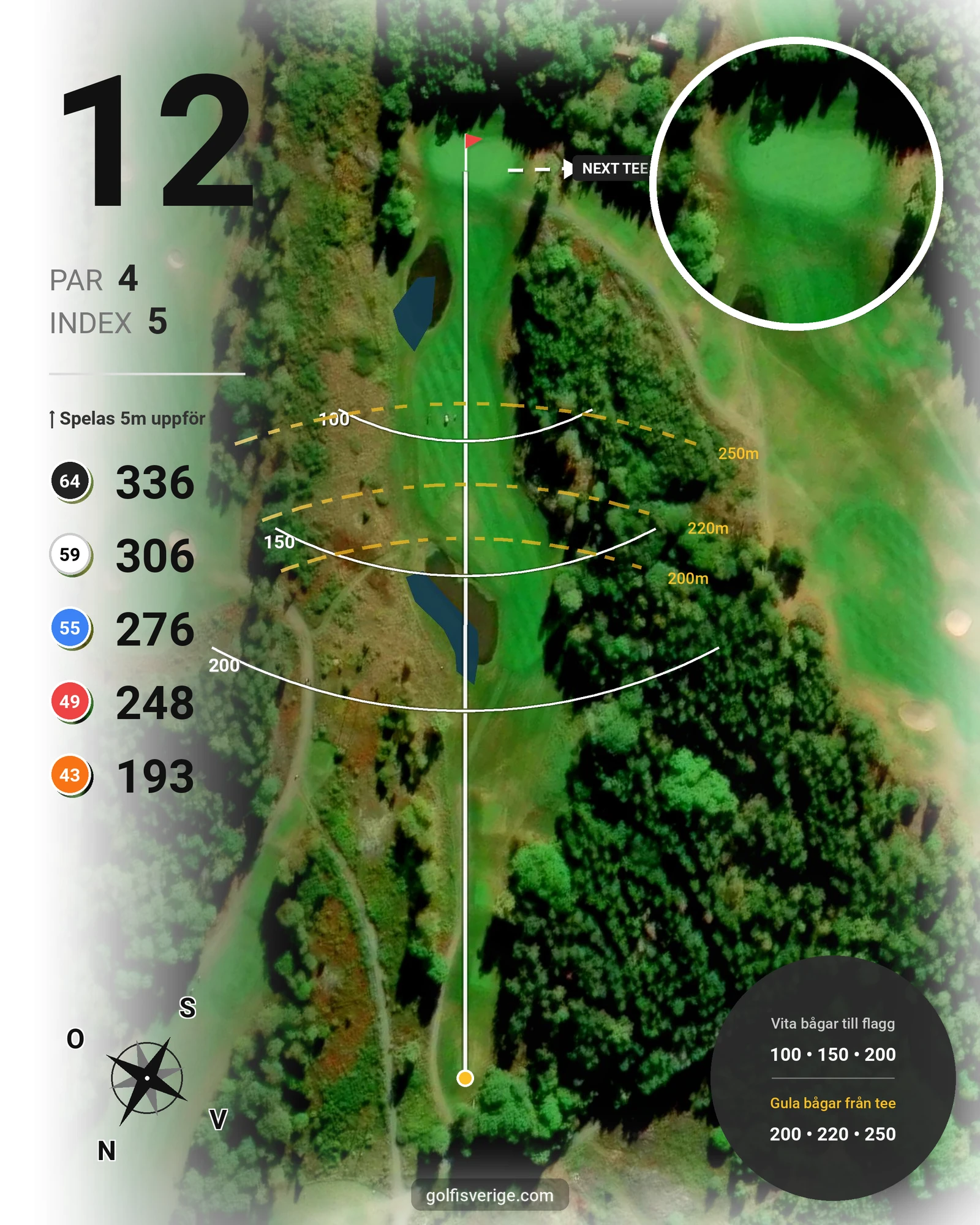 Banguide Östra banan på Nyköpings Golfklubb - Hål 12 karta