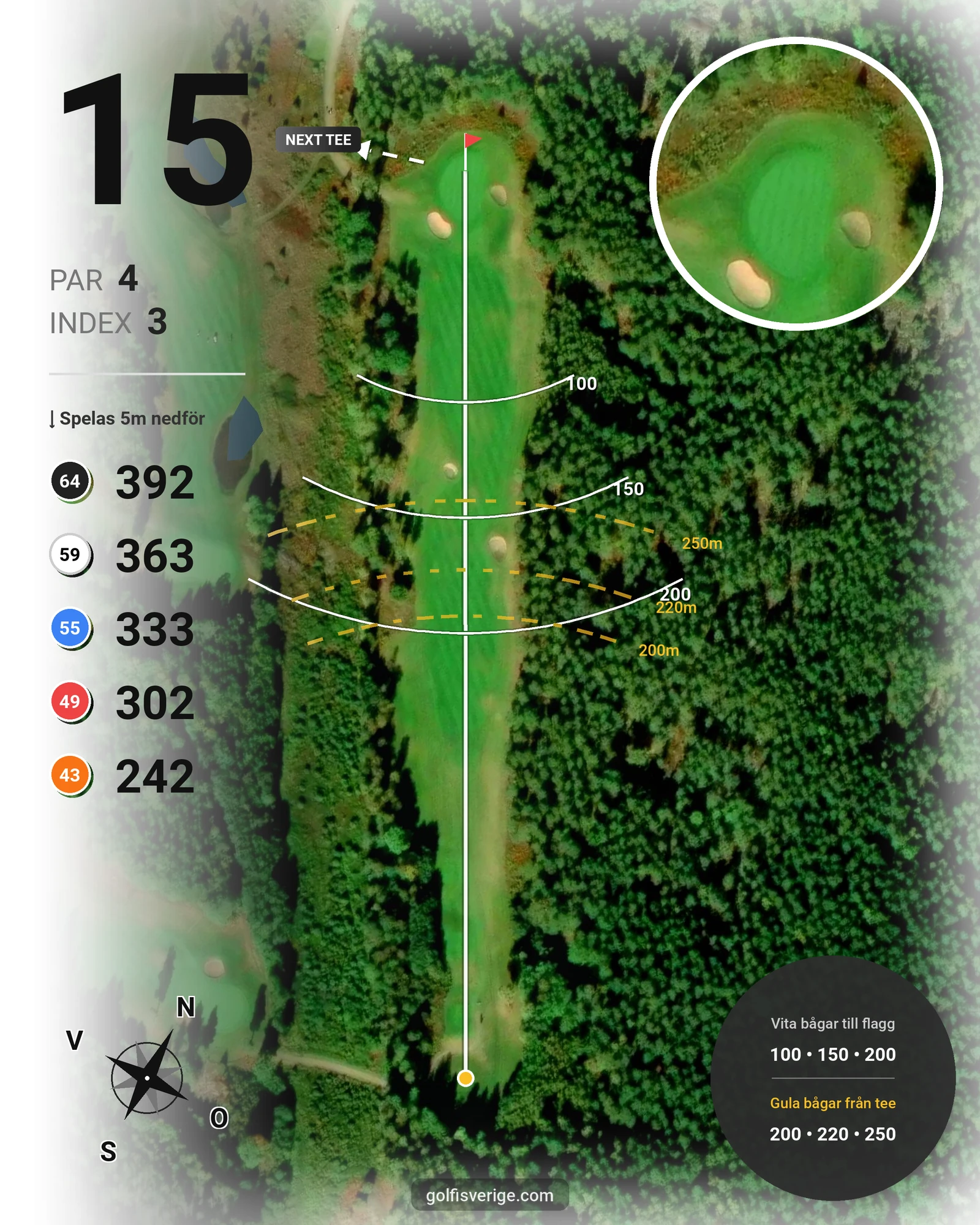Banguide Östra banan på Nyköpings Golfklubb - Hål 15 karta