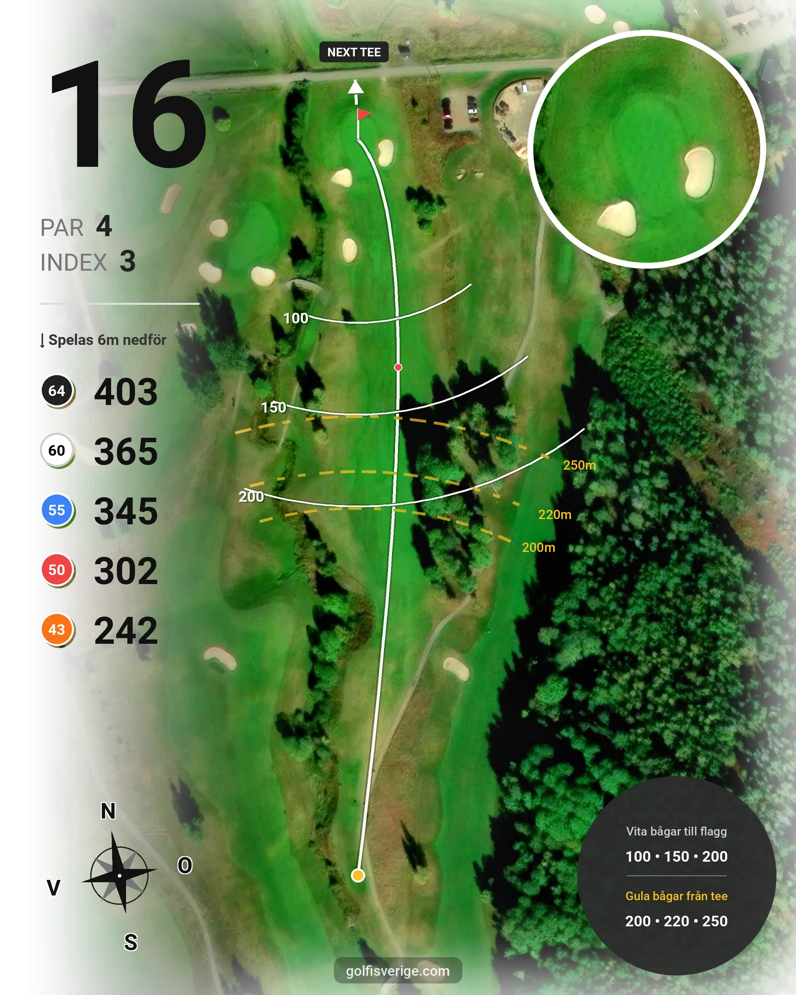 Banguide Västra banan på Nyköpings Golfklubb - Hål 16 karta