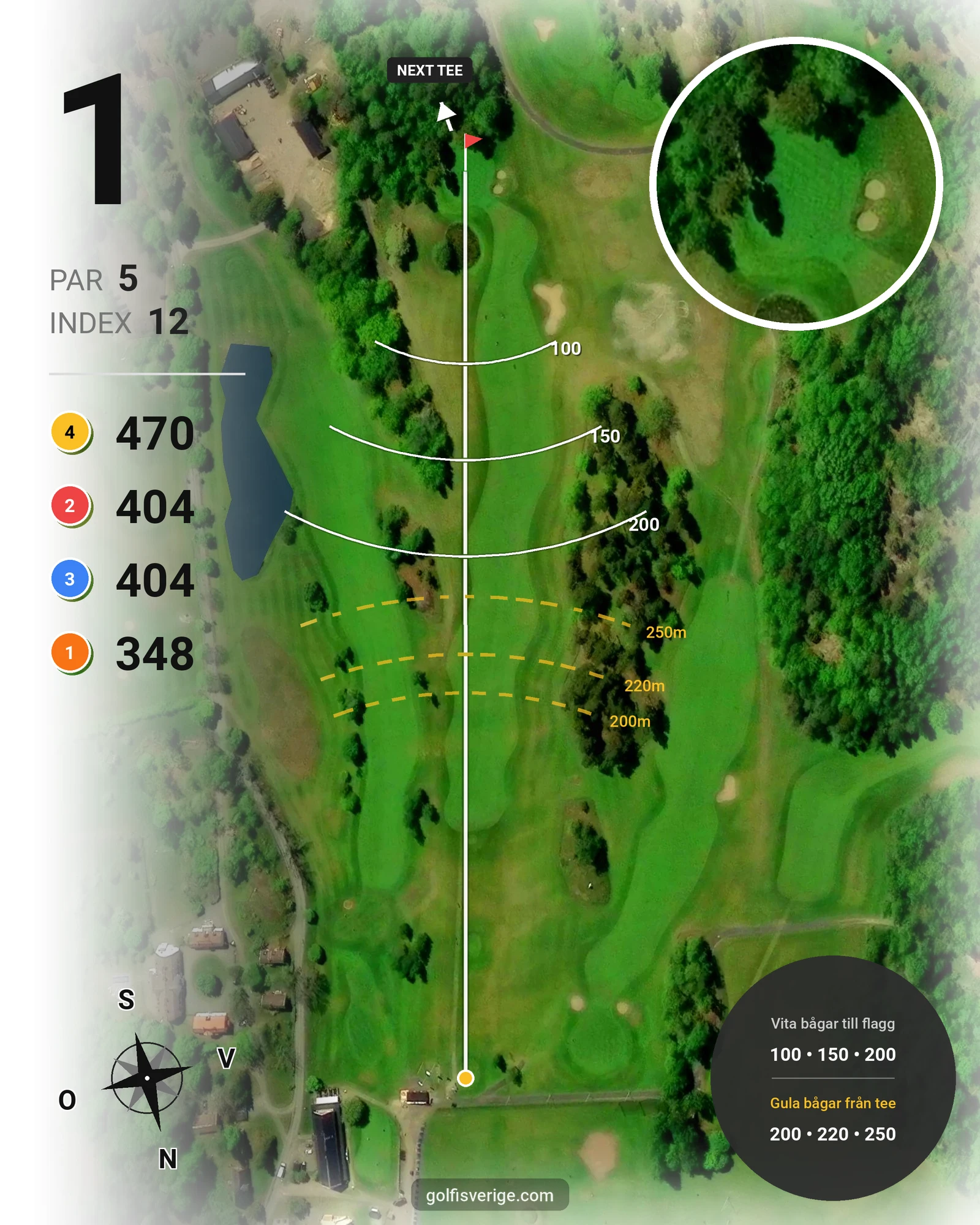 Banguide 18 hål Sjö-Berg på Nynäshamns Golfklubb - Hål 1 karta