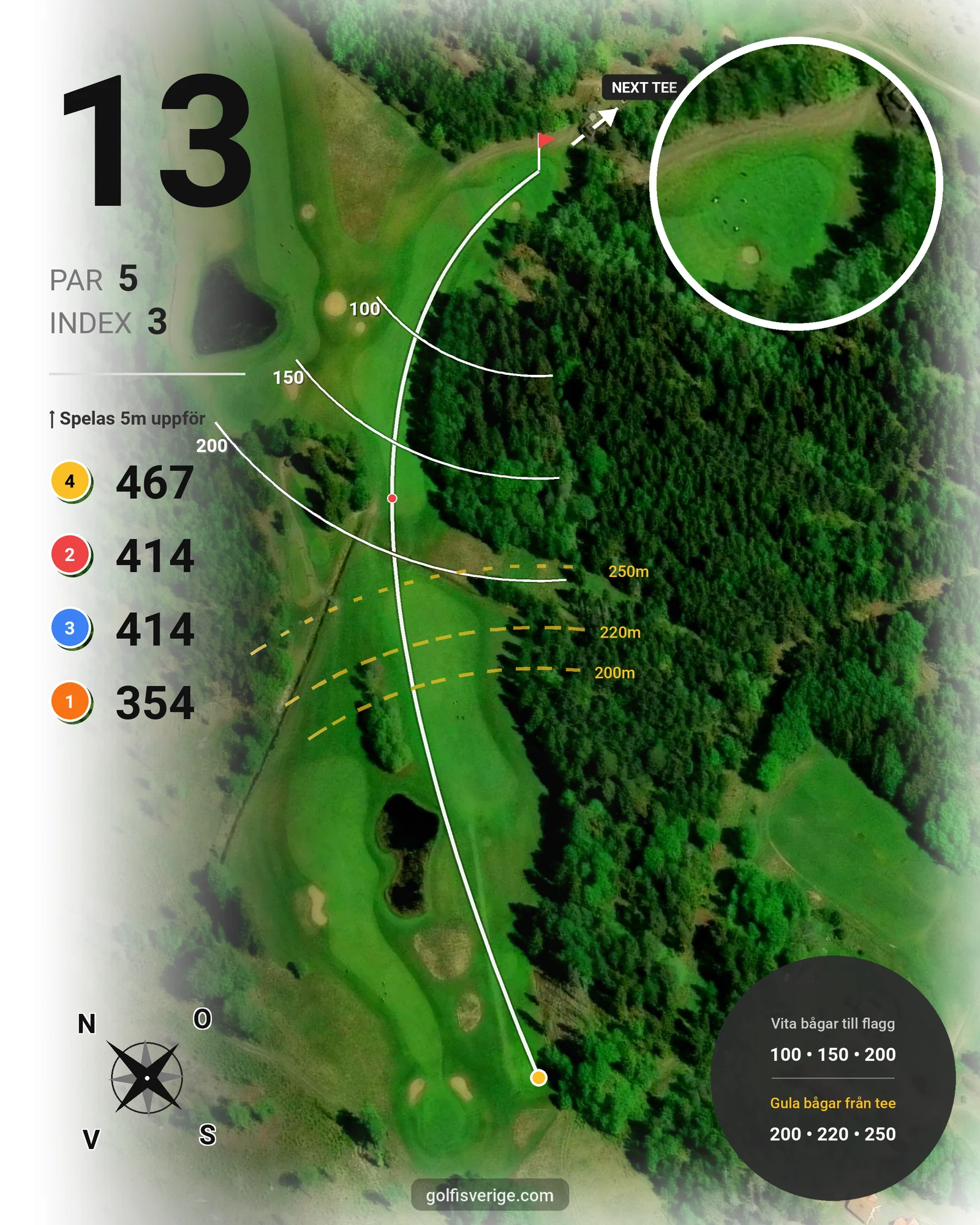 Banguide 18 hål Berg-Dal på Nynäshamns Golfklubb - Hål 13 karta
