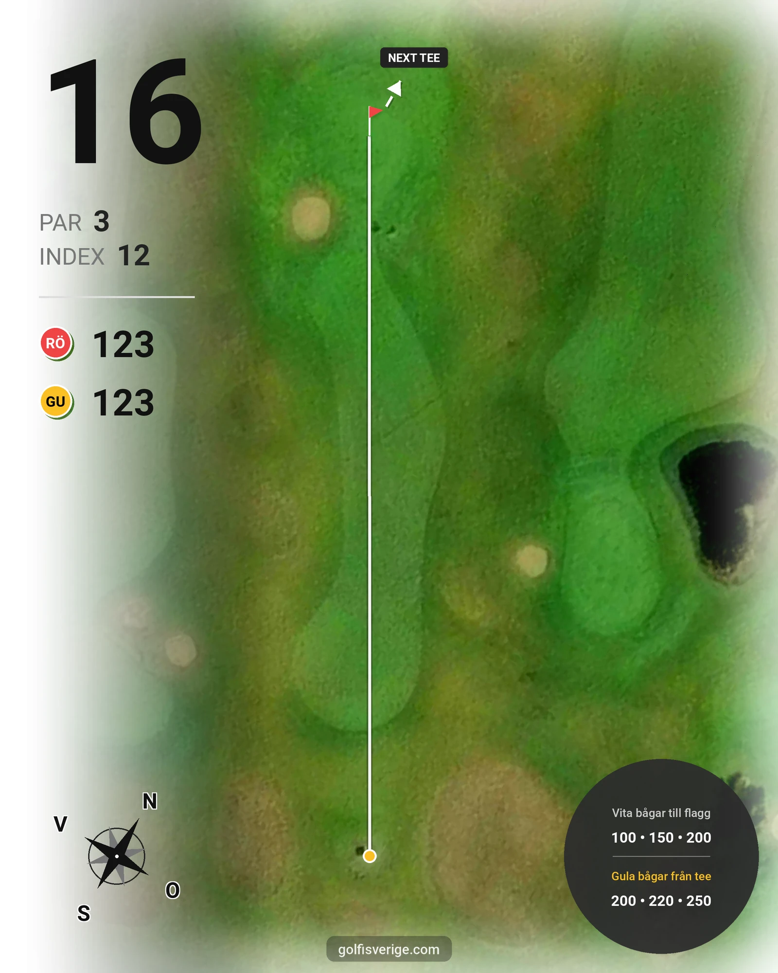 Banguide 9 hål Sjögärdet på Nynäshamns Golfklubb - Hål 16 karta