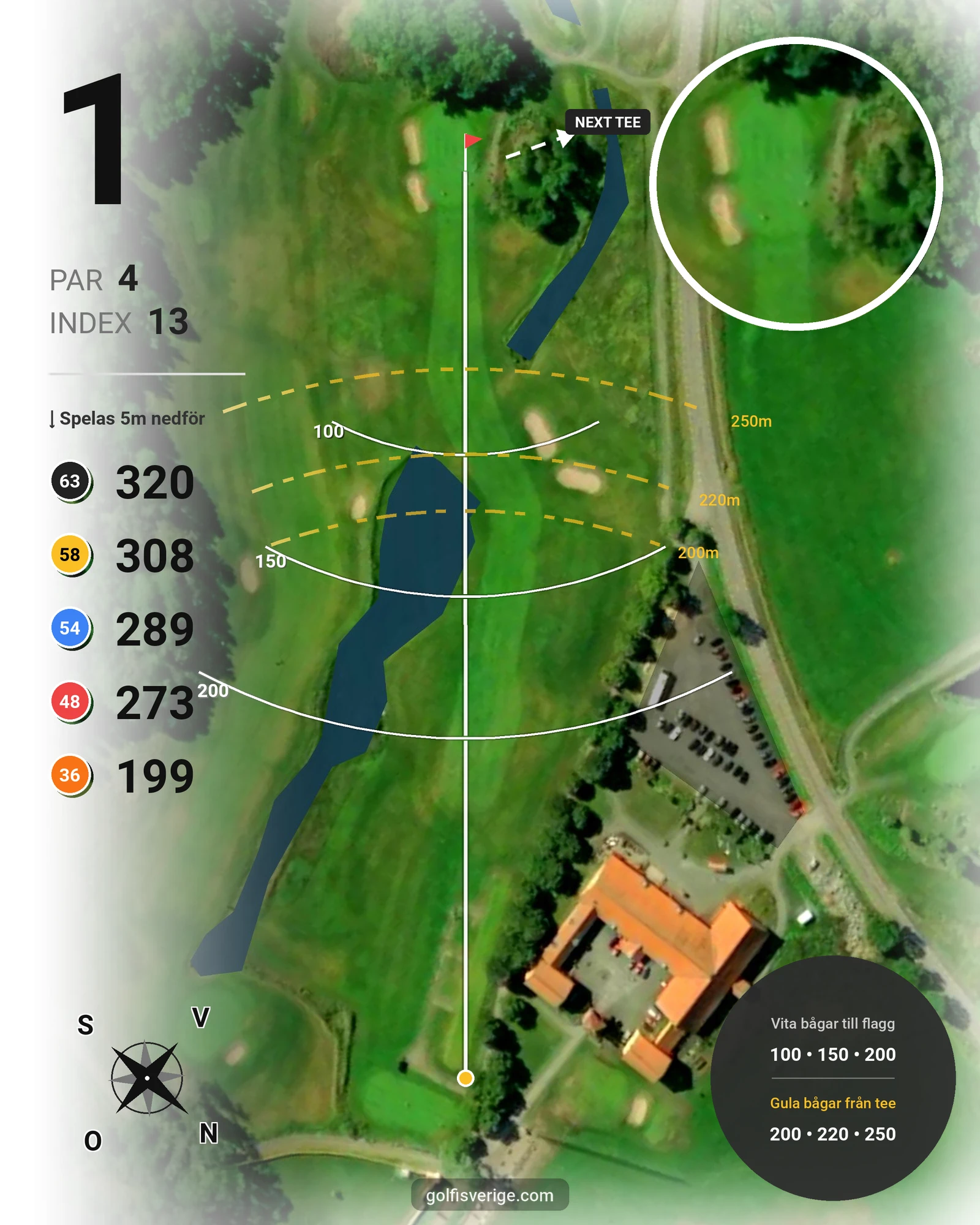Banguide 18 hålsbanan på Örbyhus Golfklubb - Hål 1 karta