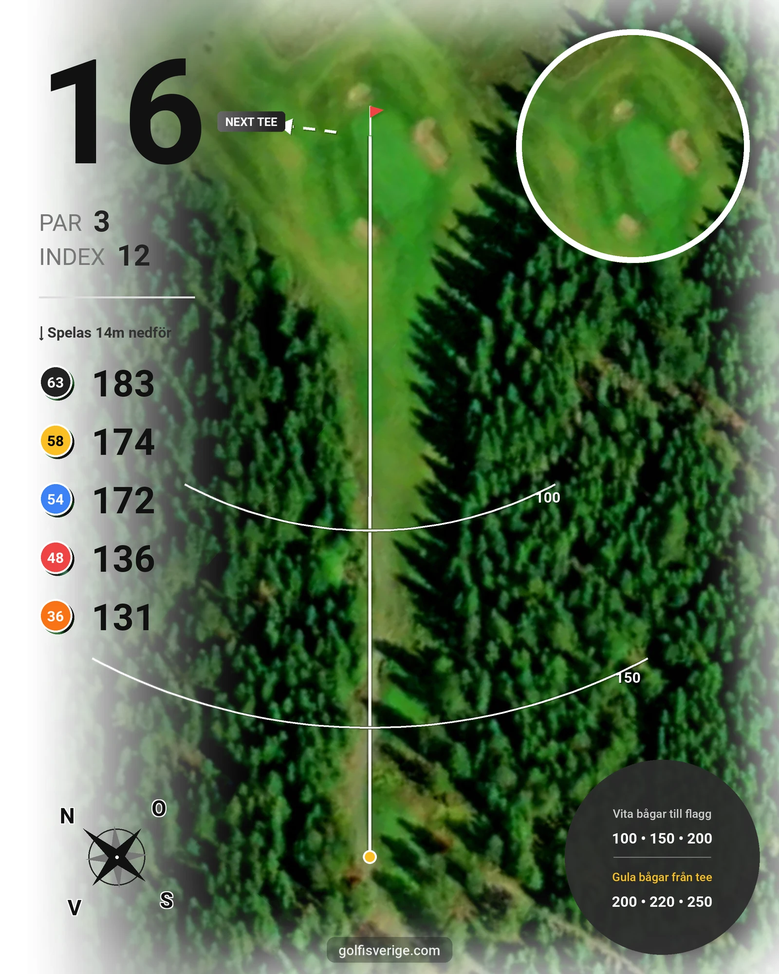 Banguide 18 hålsbanan på Örbyhus Golfklubb - Hål 16 karta
