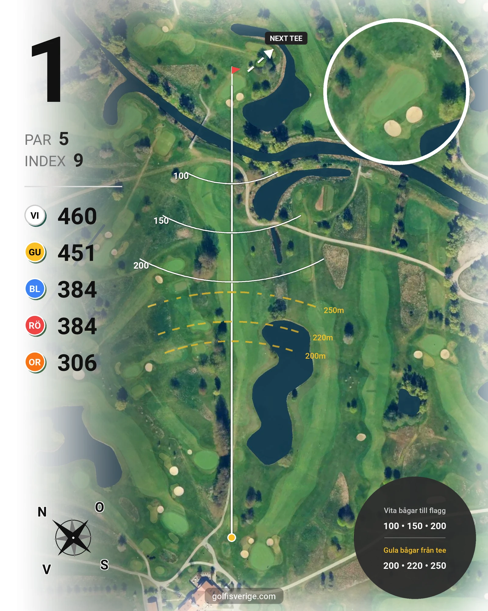 Banguide 18-hålsbanan på Örestads Golfklubb - Hål 1 karta
