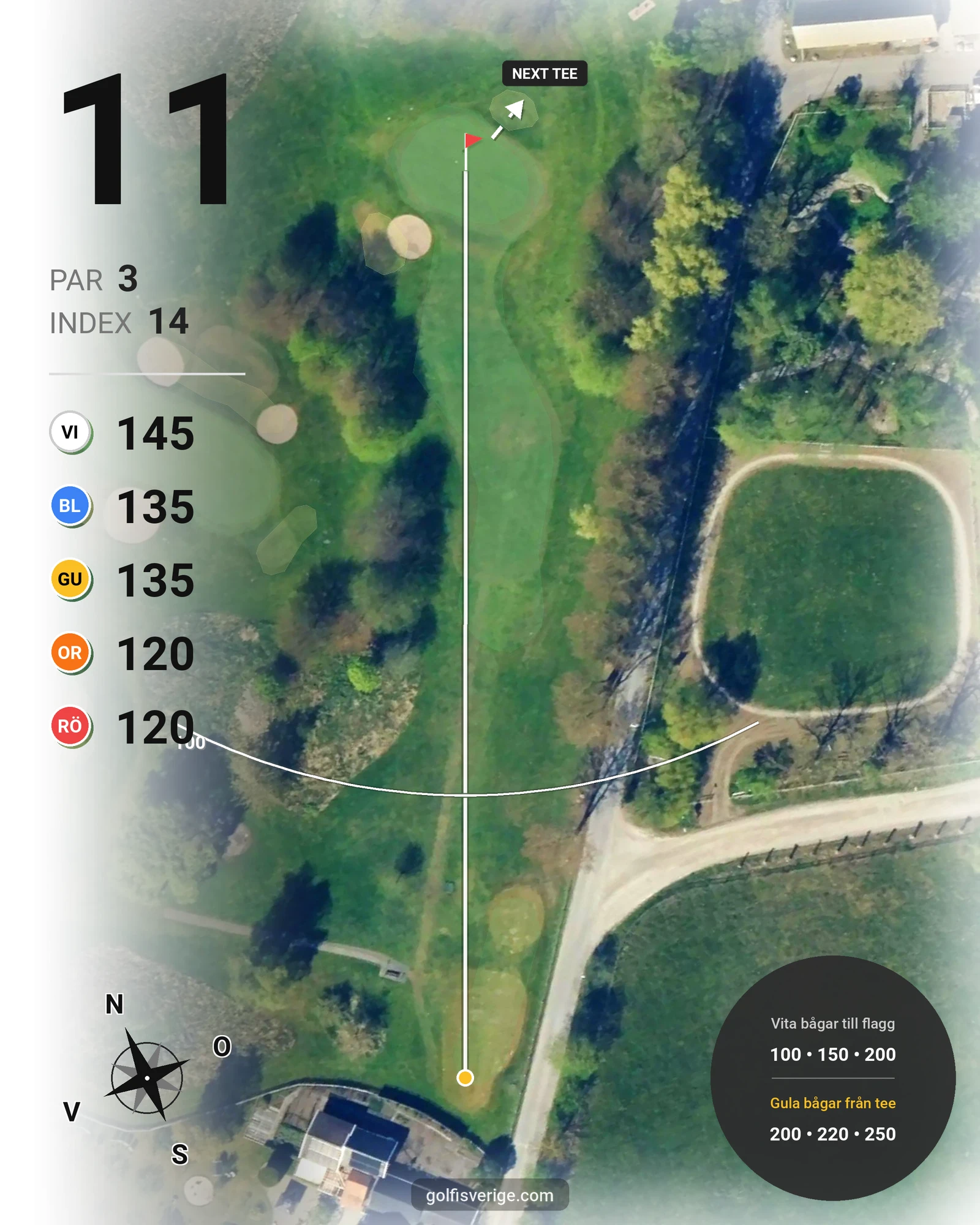 Banguide 18-hålsbanan på Örestads Golfklubb - Hål 11 karta