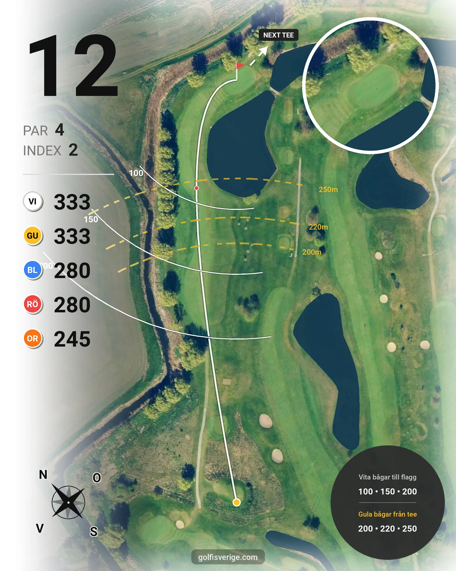 Banguide 18-hålsbanan på Örestads Golfklubb - Hål 12 karta