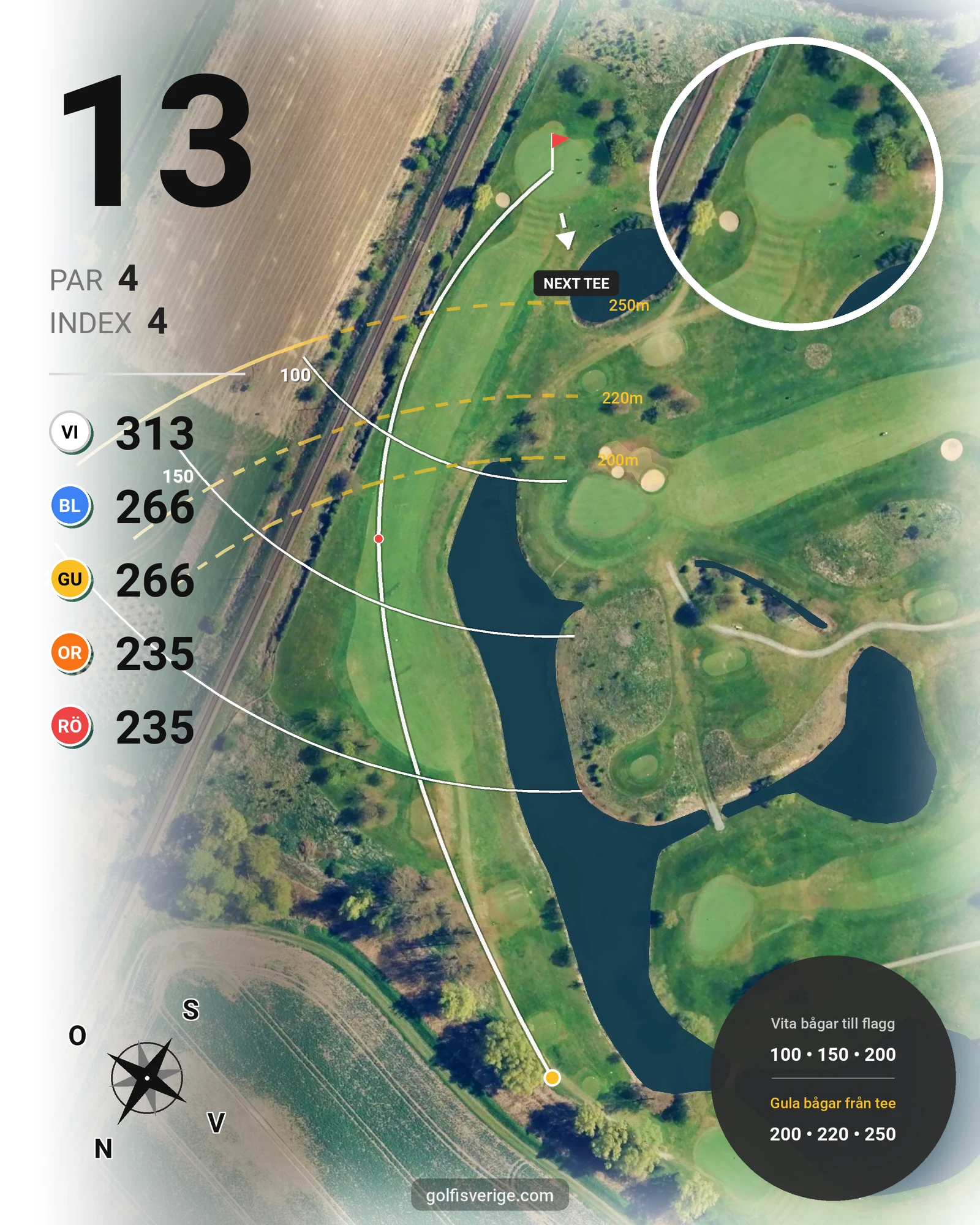 Banguide 18-hålsbanan på Örestads Golfklubb - Hål 13 karta