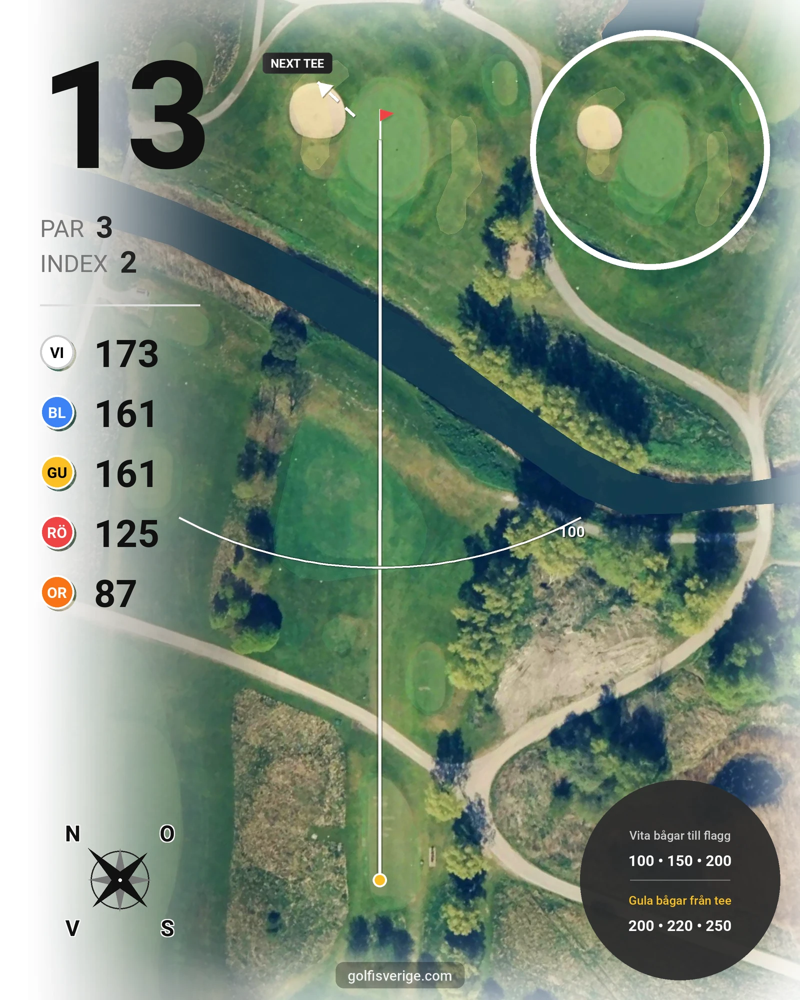 Banguide 18-hålsbanan på Örestads Golfklubb - Hål 13 karta