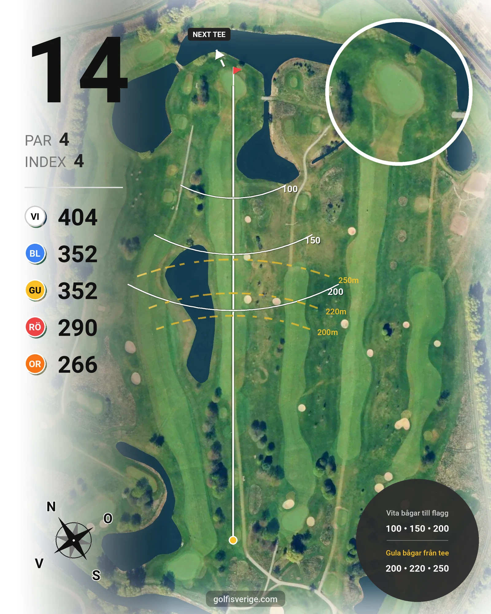 Banguide 18-hålsbanan på Örestads Golfklubb - Hål 14 karta