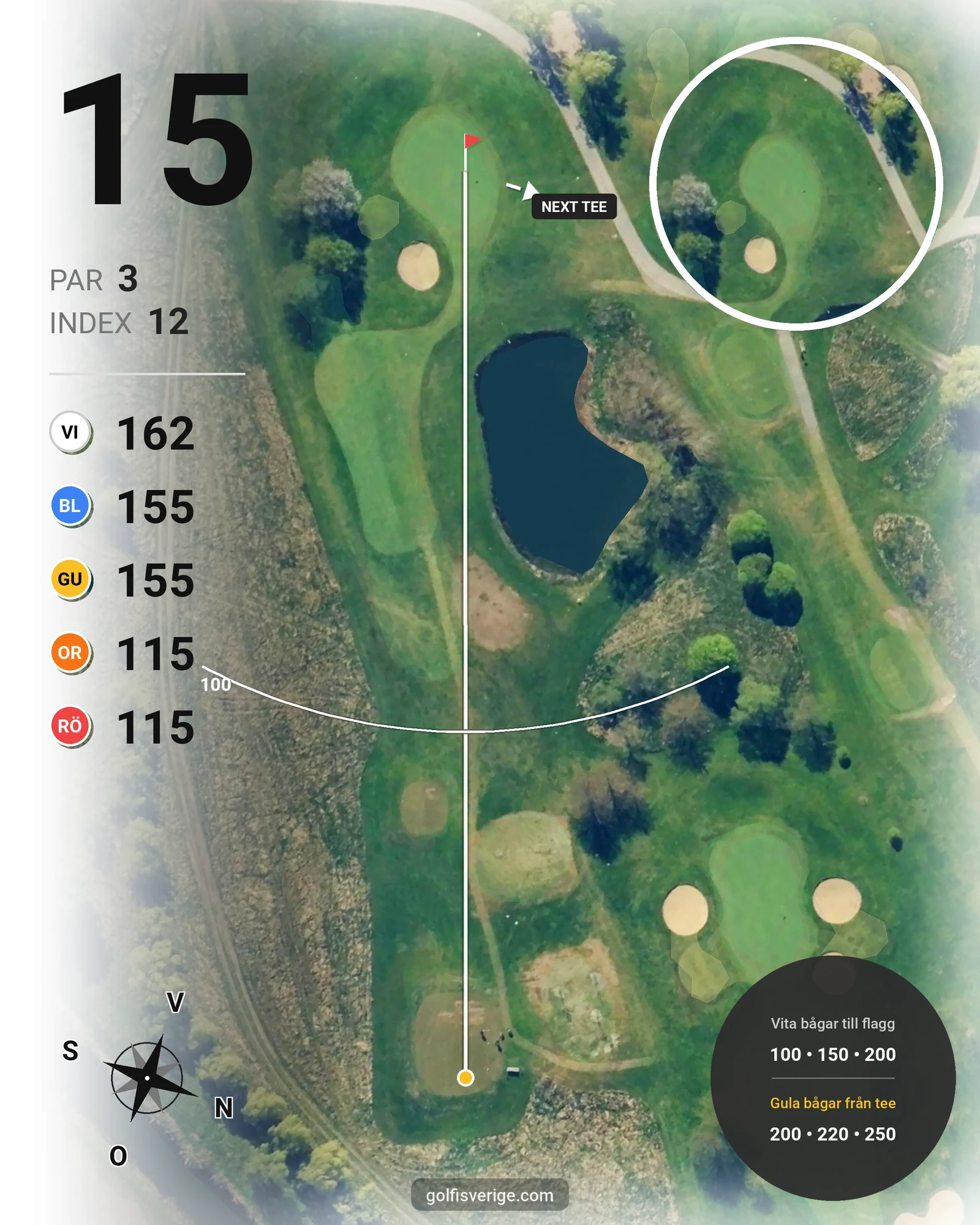 Banguide 18-hålsbanan på Örestads Golfklubb - Hål 15 karta