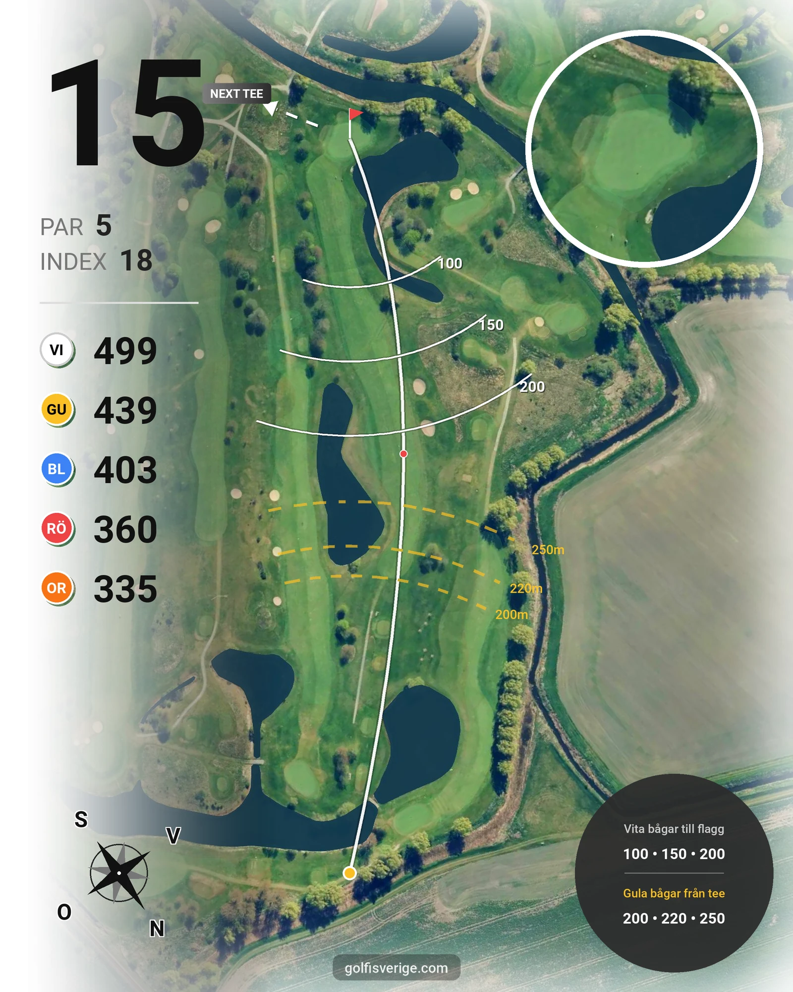 Banguide 18-hålsbanan på Örestads Golfklubb - Hål 15 karta