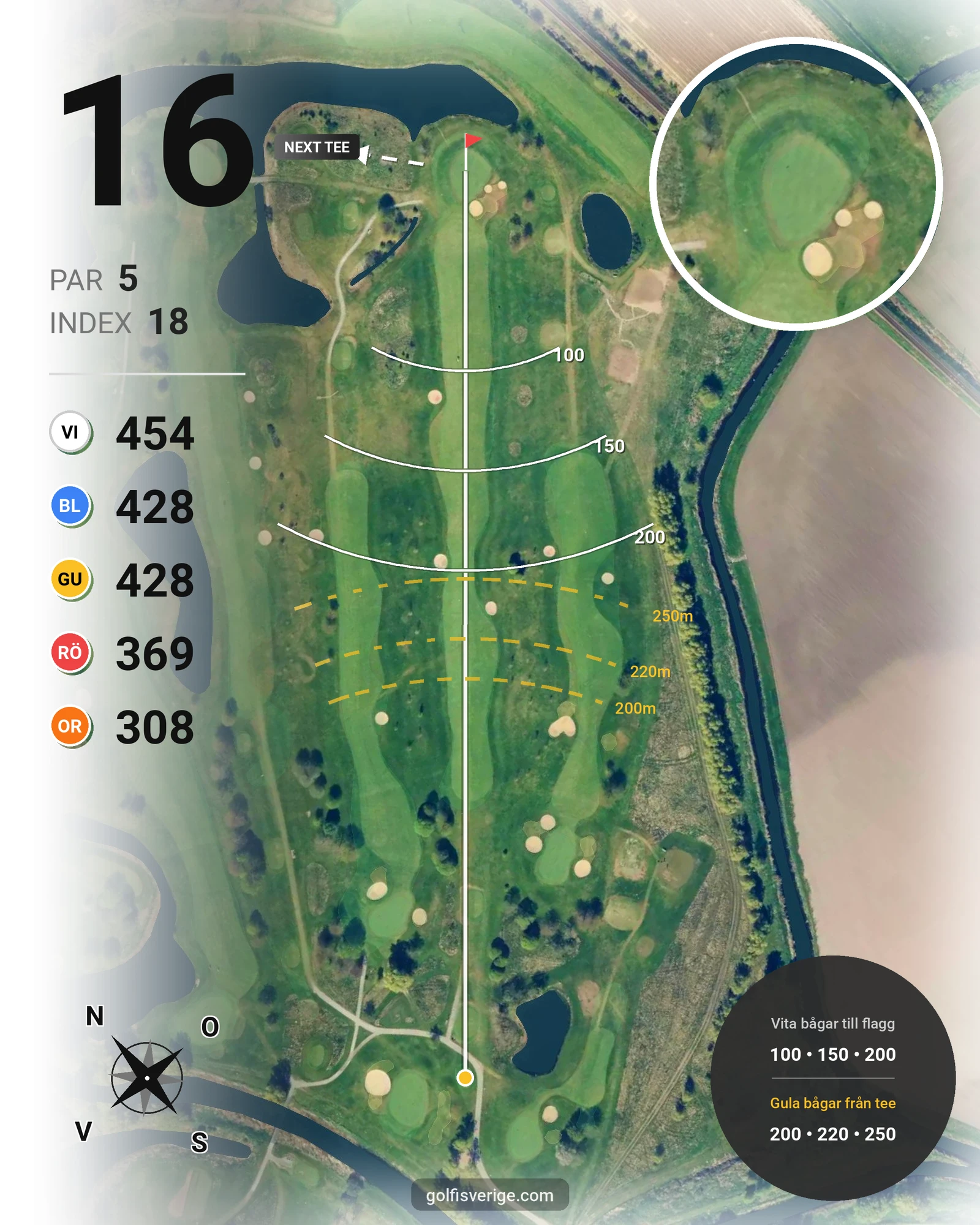 Banguide 18-hålsbanan på Örestads Golfklubb - Hål 16 karta