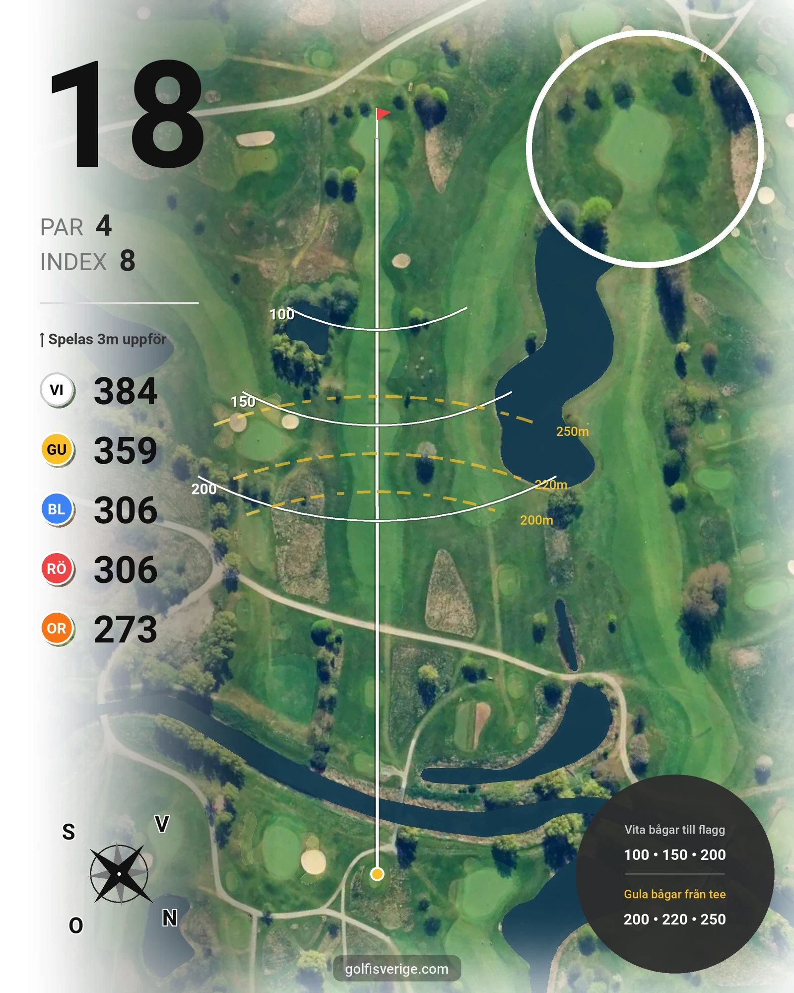 Banguide 18-hålsbanan på Örestads Golfklubb - Hål 18 karta