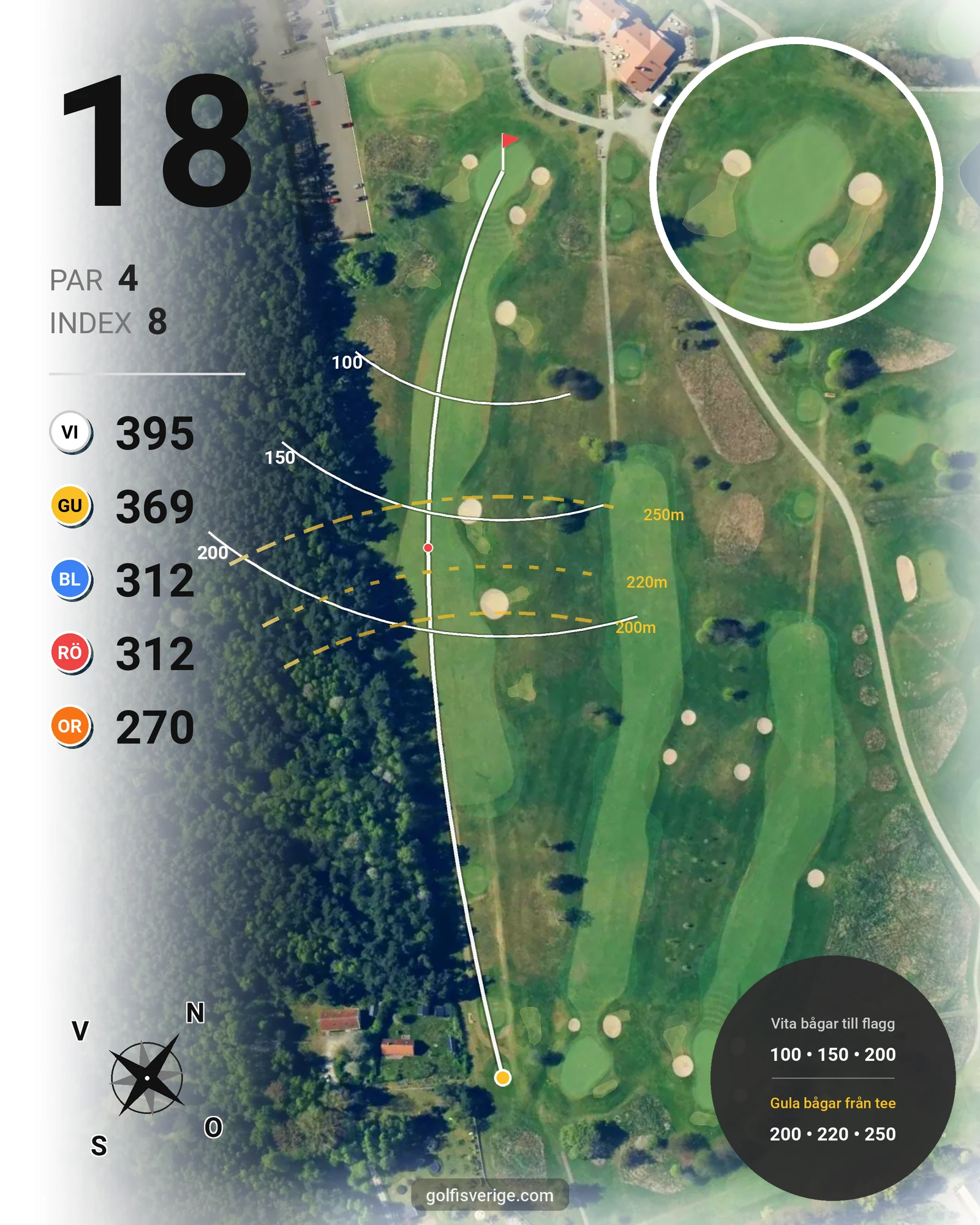 Banguide 18-hålsbanan på Örestads Golfklubb - Hål 18 karta