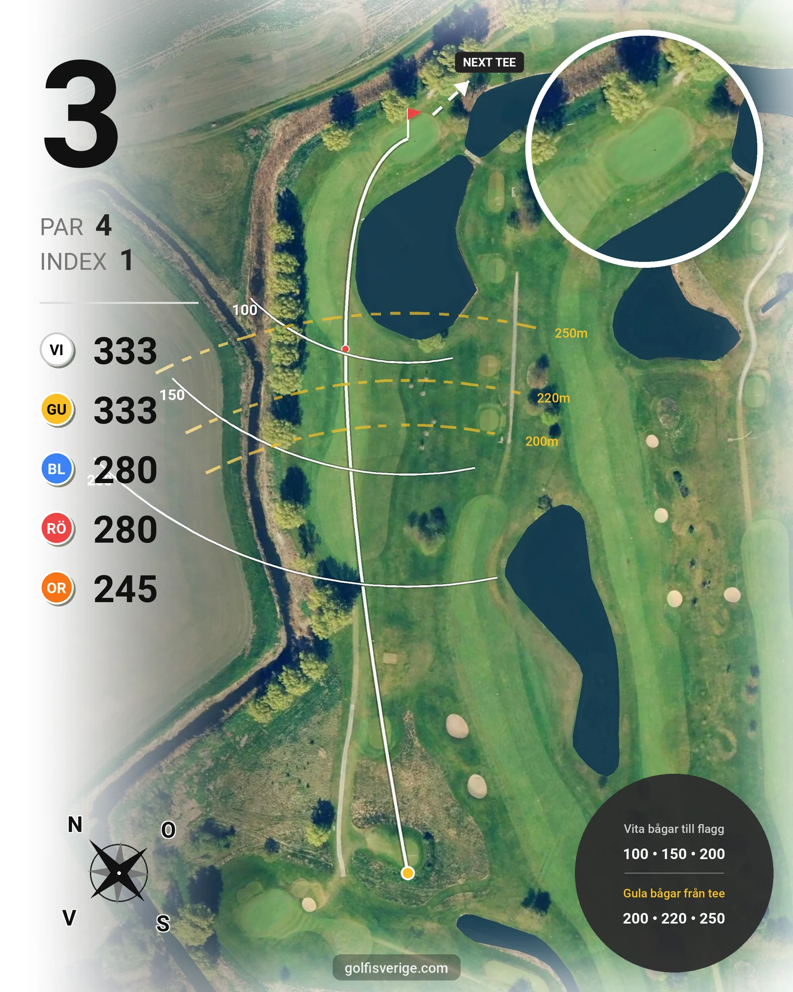 Banguide 18-hålsbanan på Örestads Golfklubb - Hål 3 karta