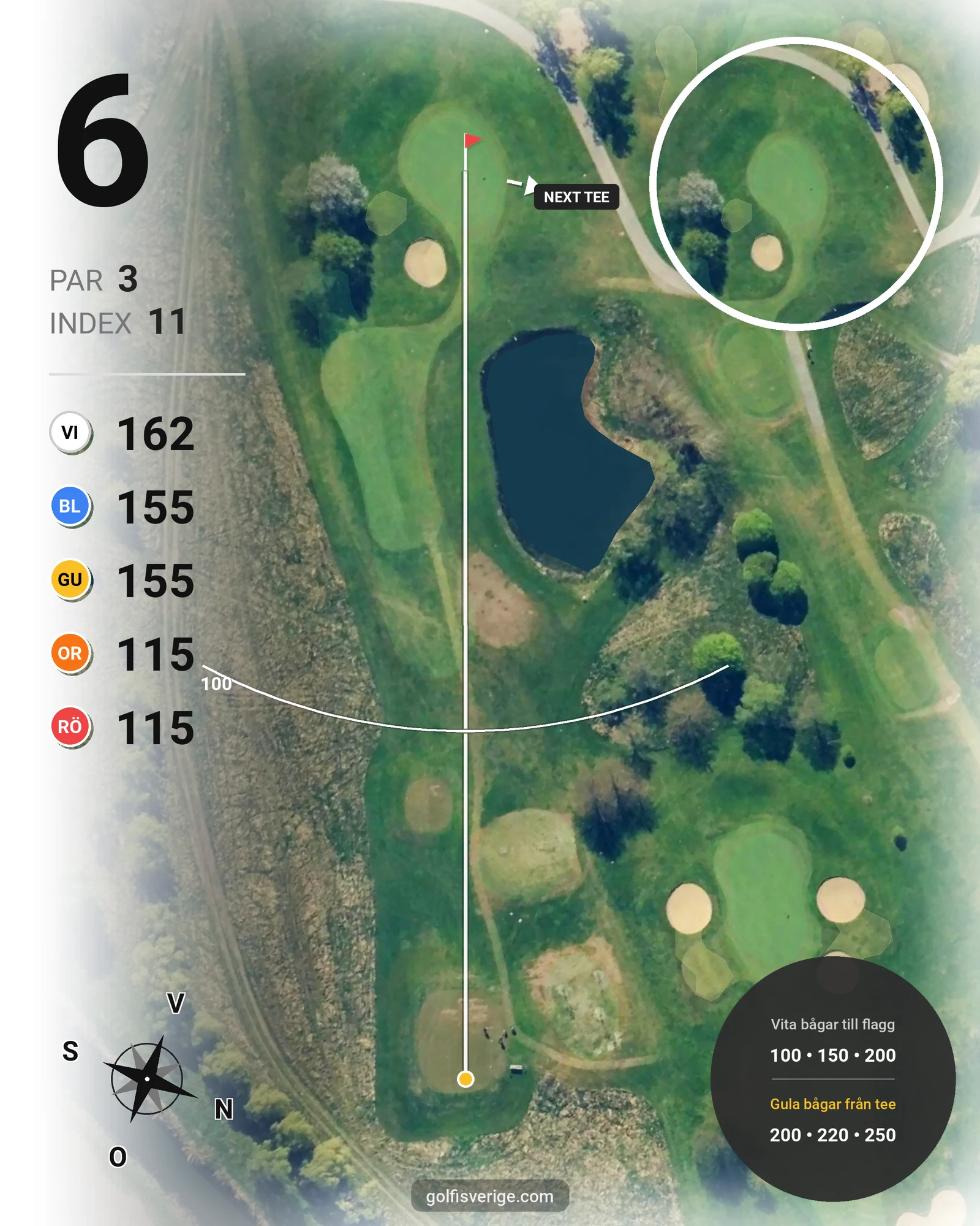 Banguide 18-hålsbanan på Örestads Golfklubb - Hål 6 karta