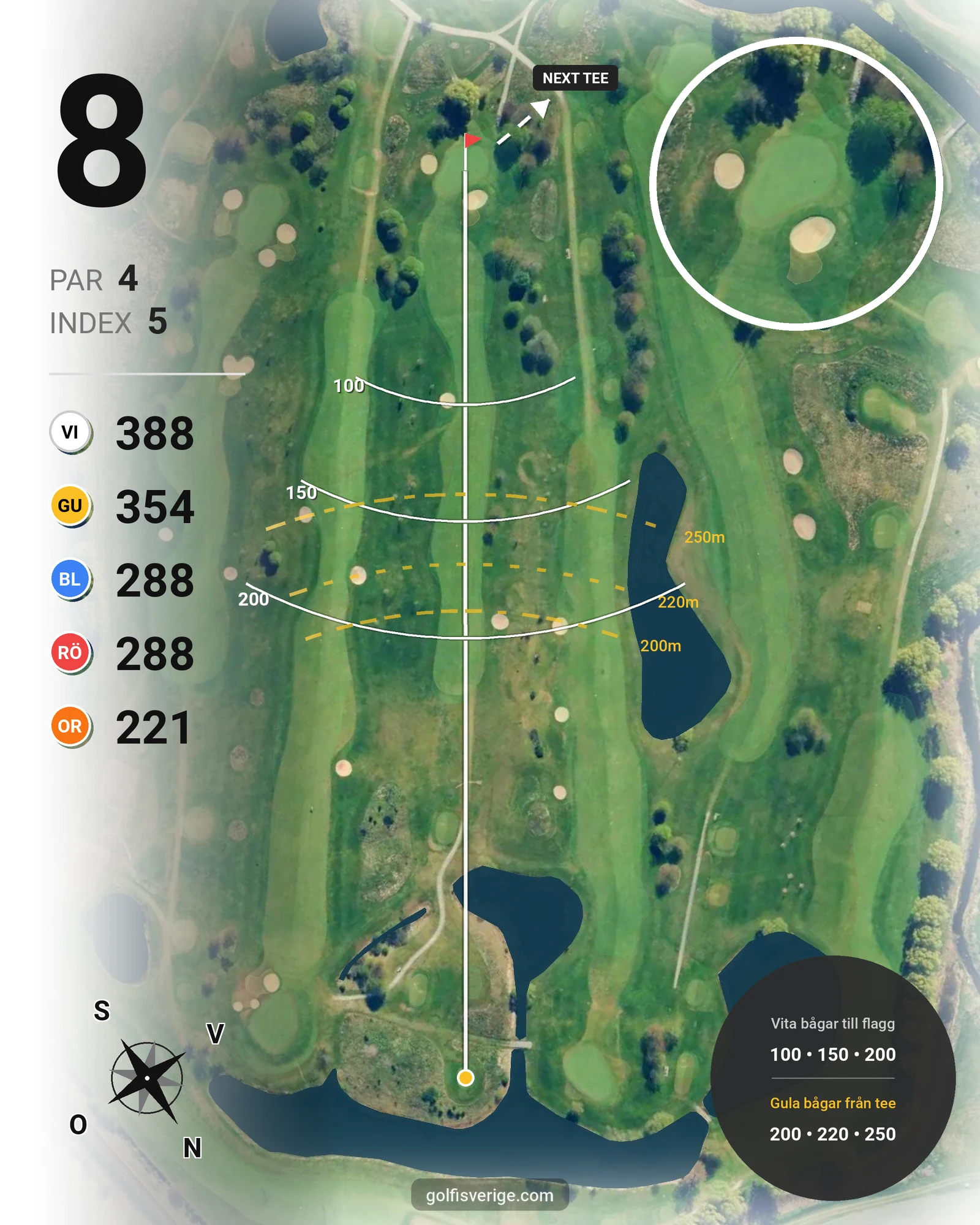 Banguide 18-hålsbanan på Örestads Golfklubb - Hål 8 karta
