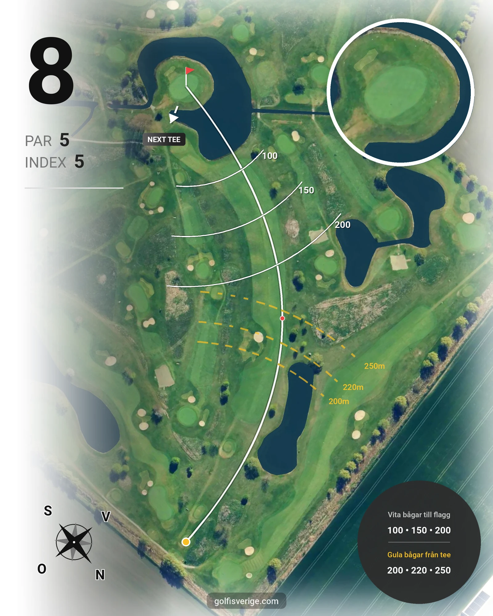 Banguide 18-hålsbanan hål 8 karta