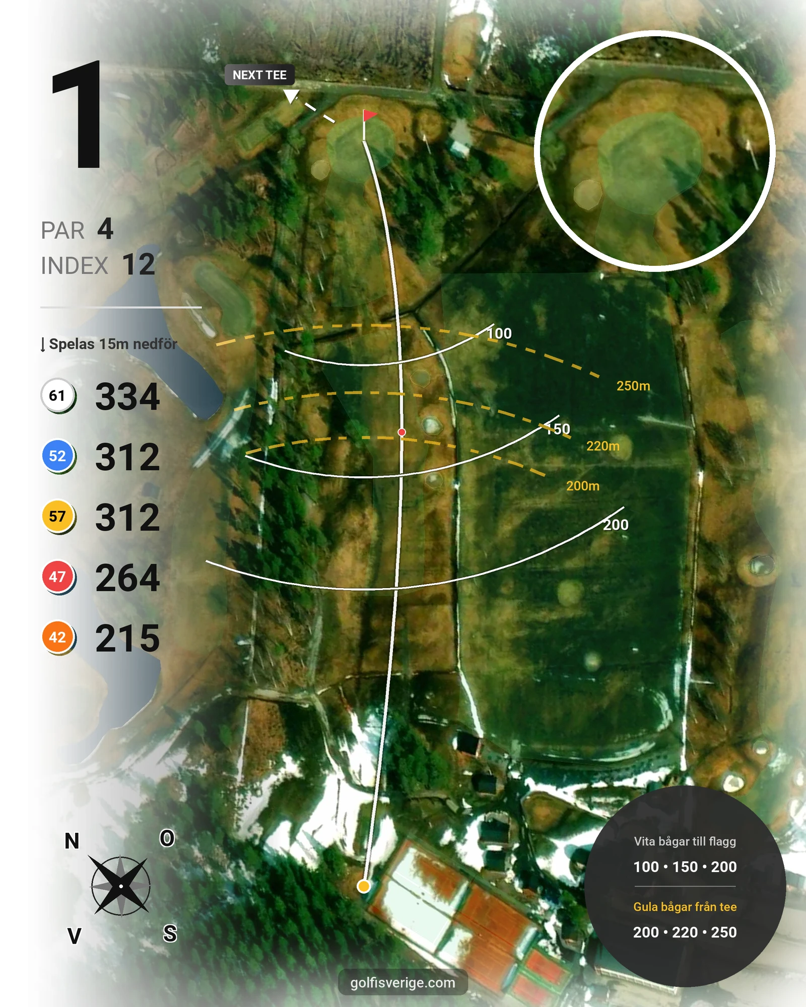 Banguide 18-hål, Sparbanken-Nordslingan på Piteå Golfklubb - Hål 1 karta