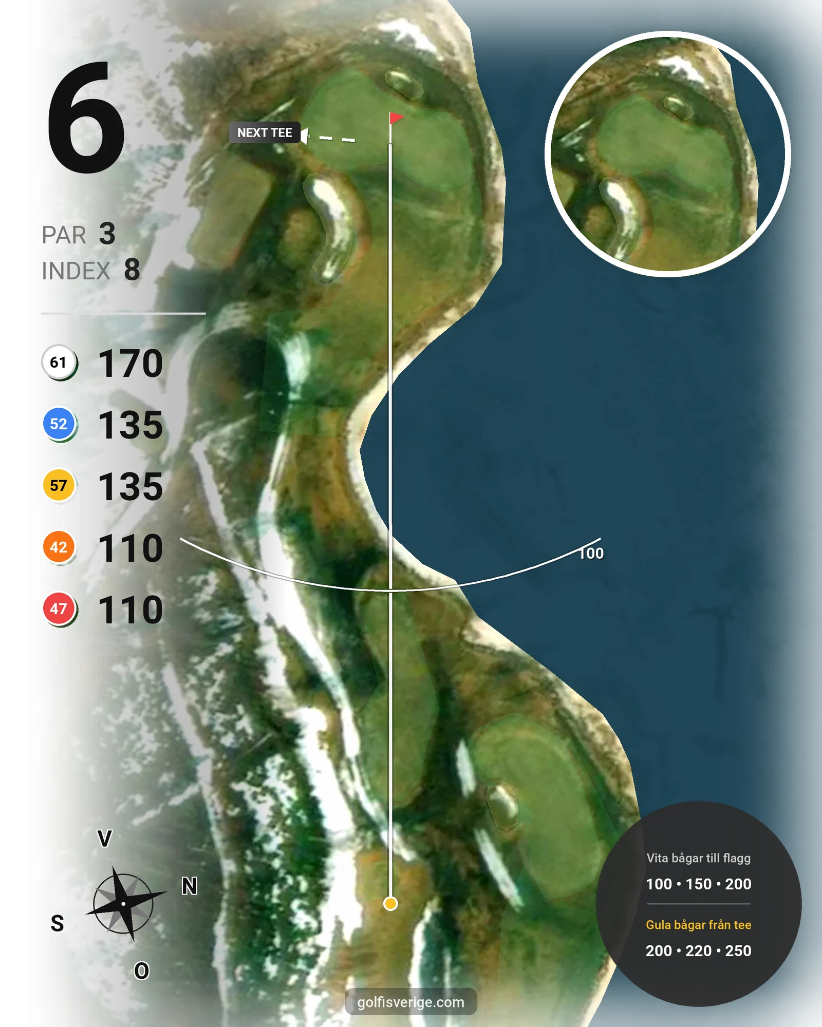 Banguide 18-hål, Sparbanken-Nordslingan på Piteå Golfklubb - Hål 6 karta